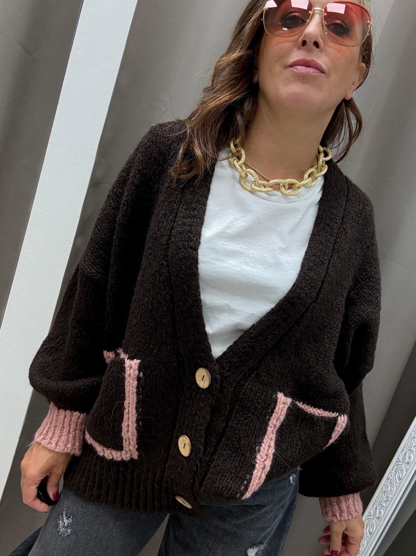 HaveOne Cardigan Tre Bottoni Moro