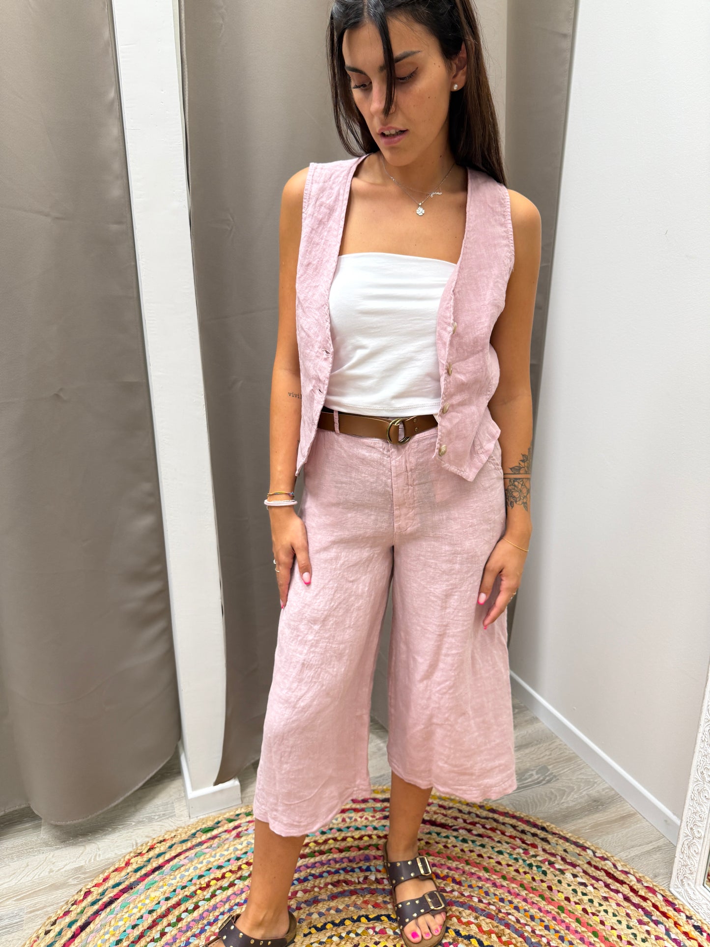 Gilet in lino rosa cipria Haveone