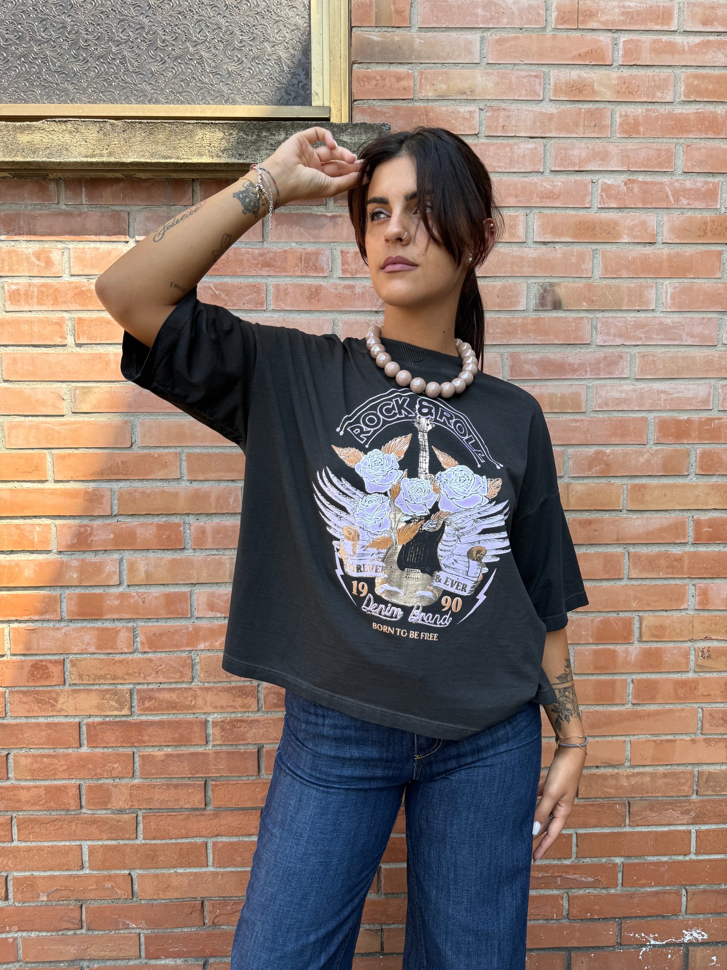 HaveOne T-Shirt Over con Stampa Rock & Roll