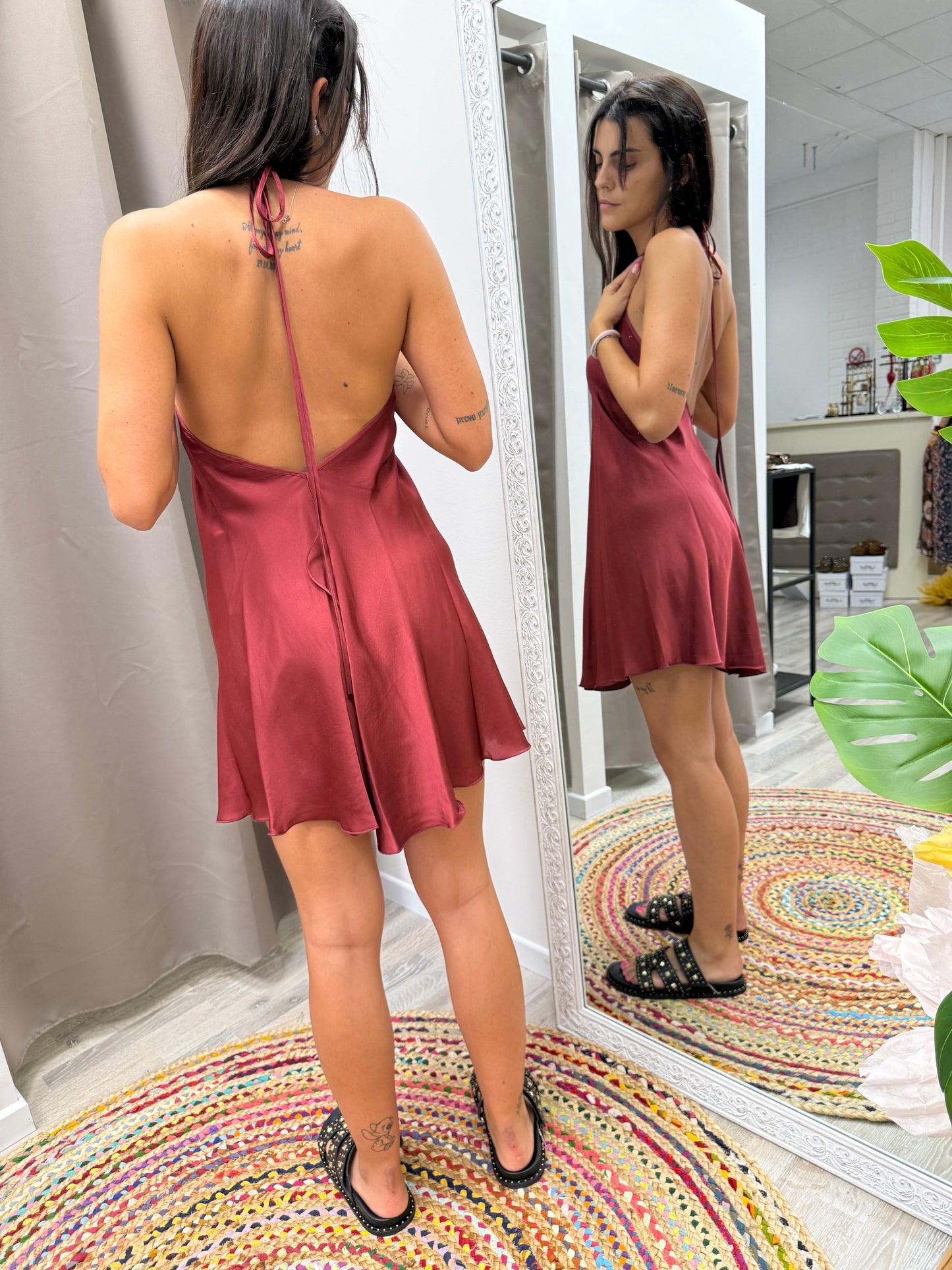 HaveOne Abito Fazzoletto Corto Rosso India