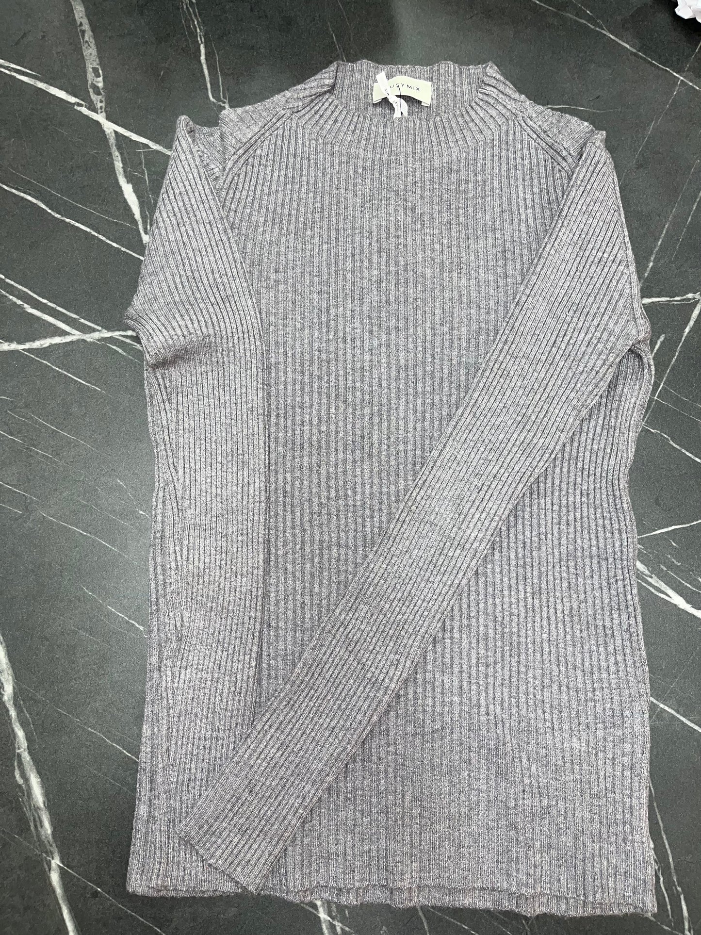 Maglia a Costine con Collo a Lupetto Susy Mix Grigia
