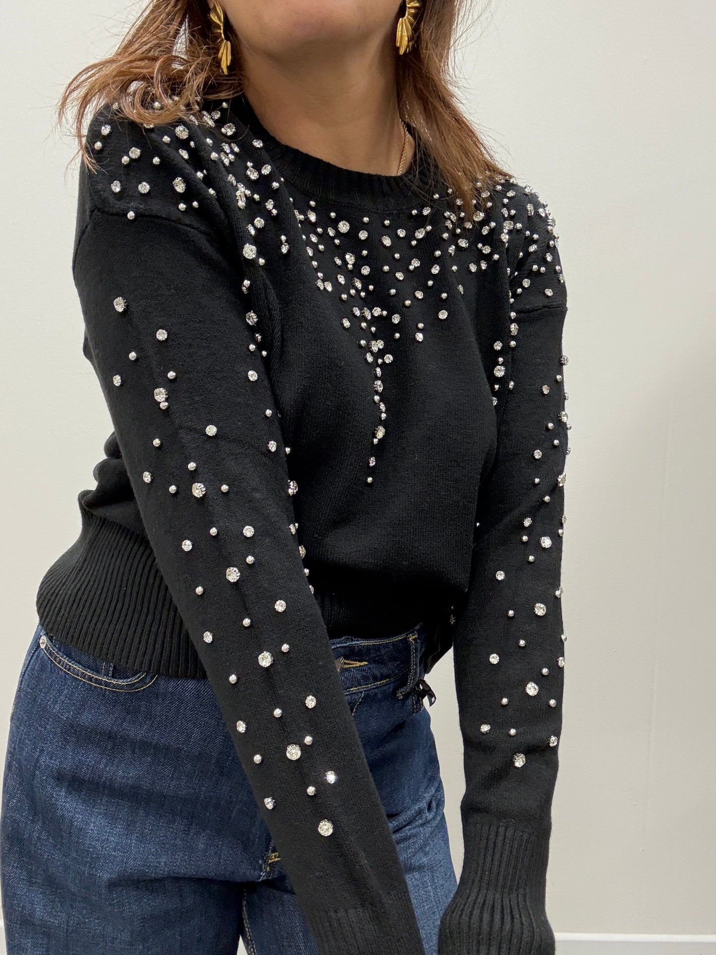 Maglia con strass nero Haveone