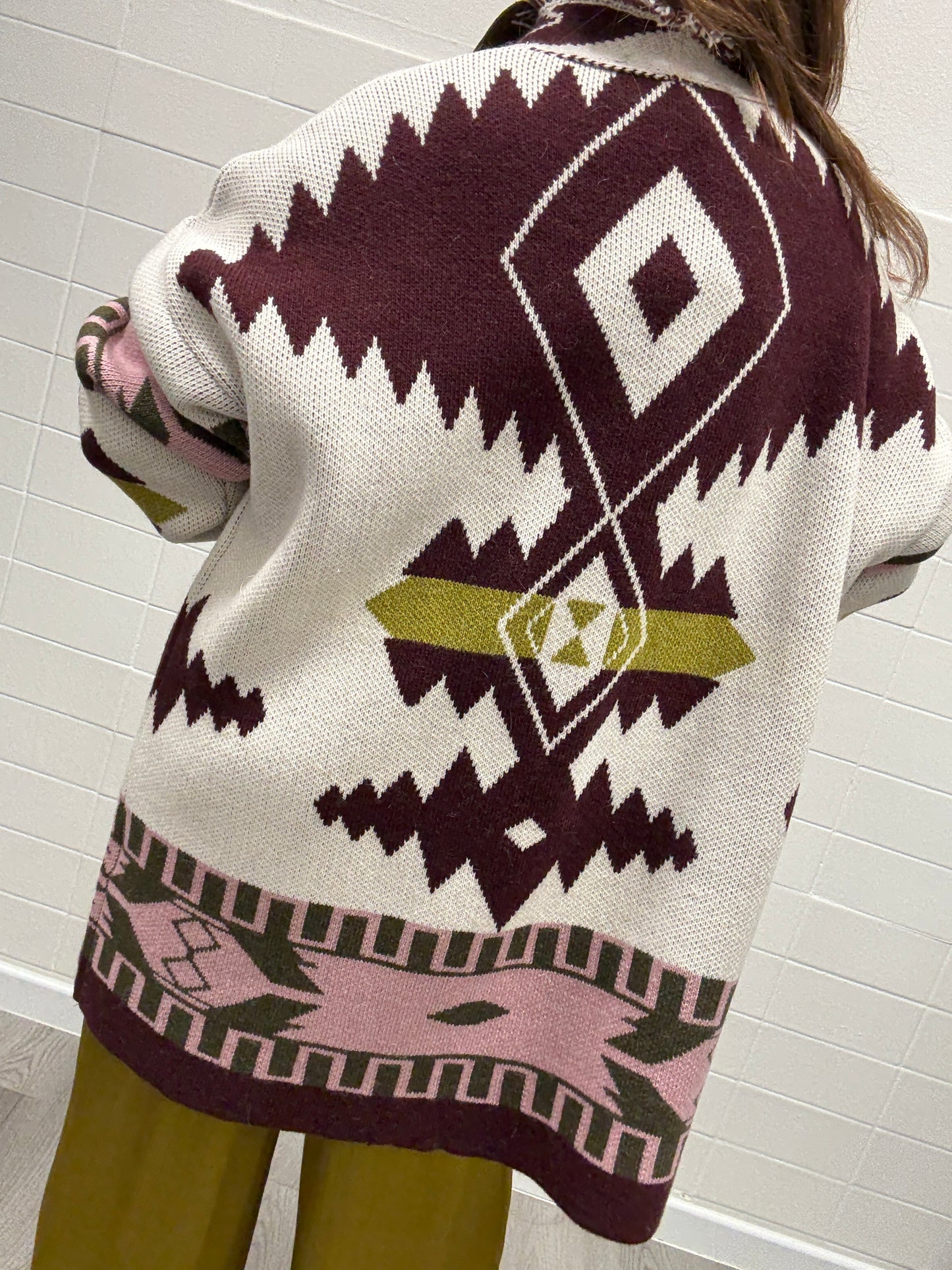 Cardigan fantasia etnica burro e vino Haveone