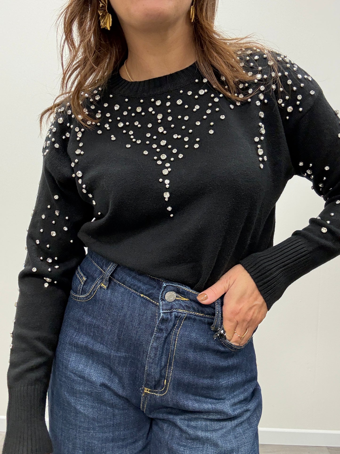 Maglia con strass nero Haveone