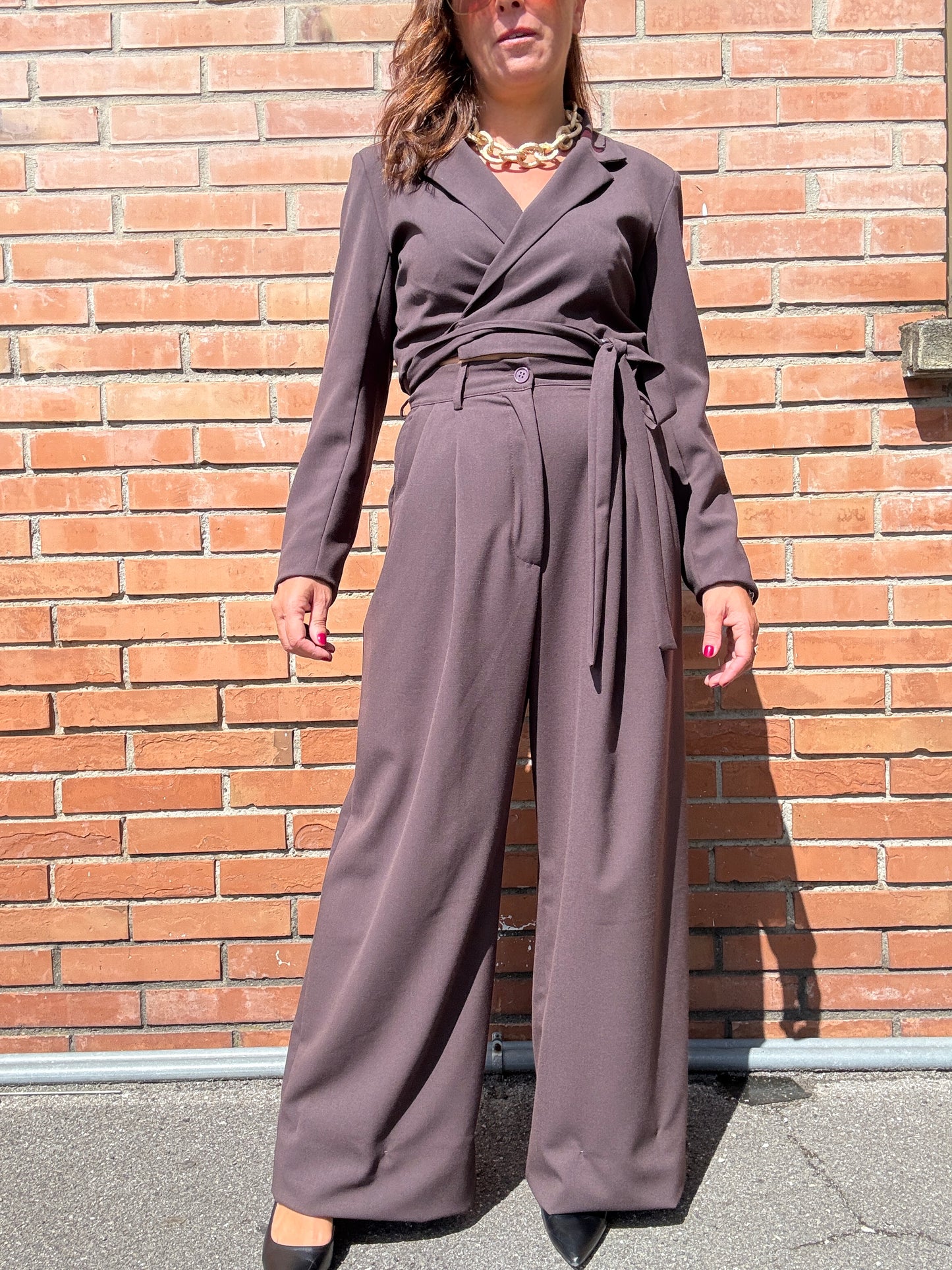 Kiki Six Pantalone Palazzo con Pinces Moro