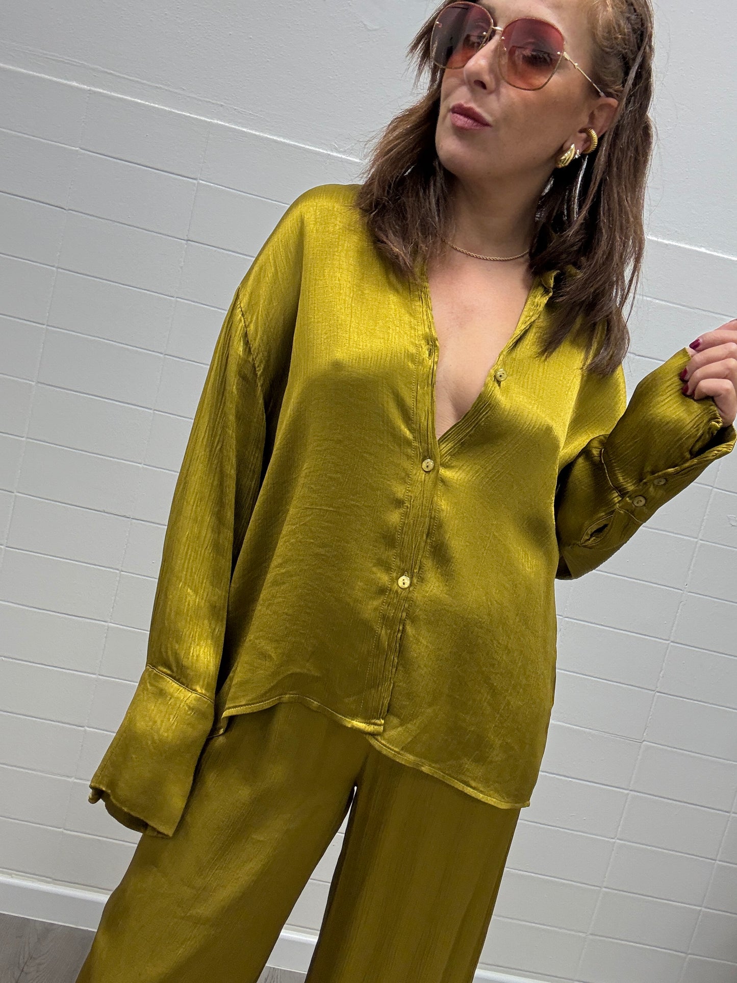 Camicia viscosa stropicciata olio Haveone