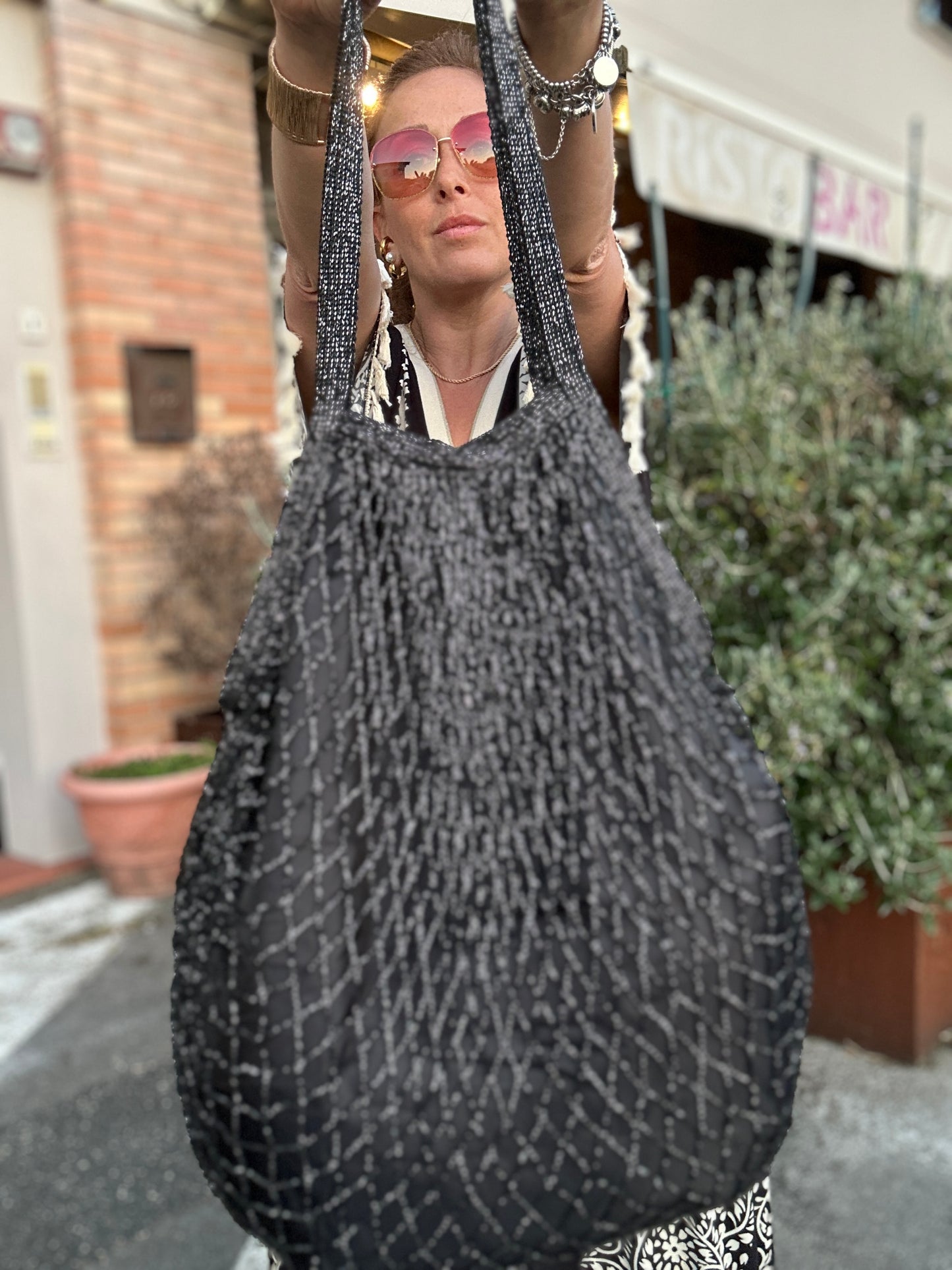 Borsa rete in lurex nero Two Way