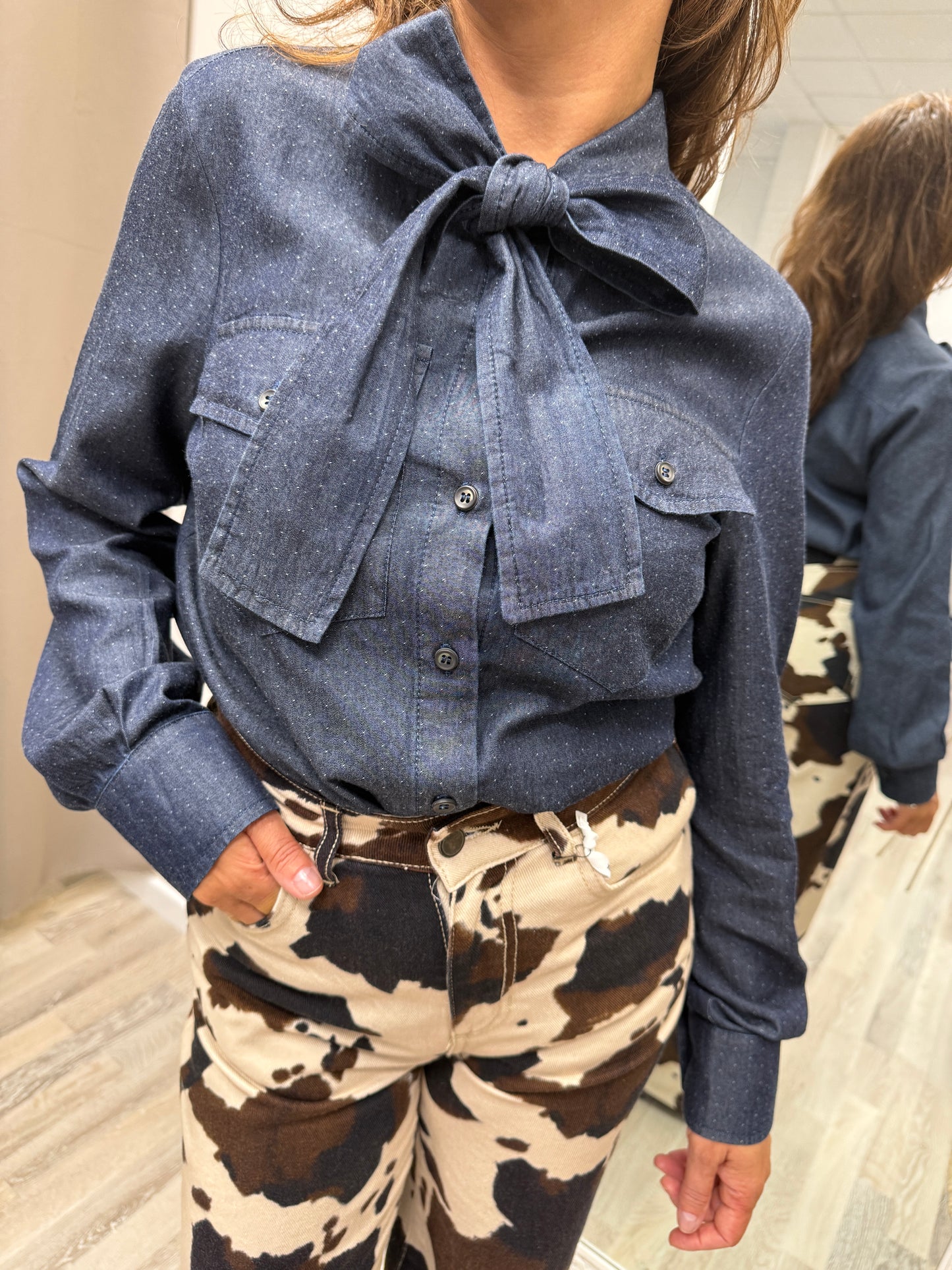 Susy Mix Camicia Chambray con Fiocco