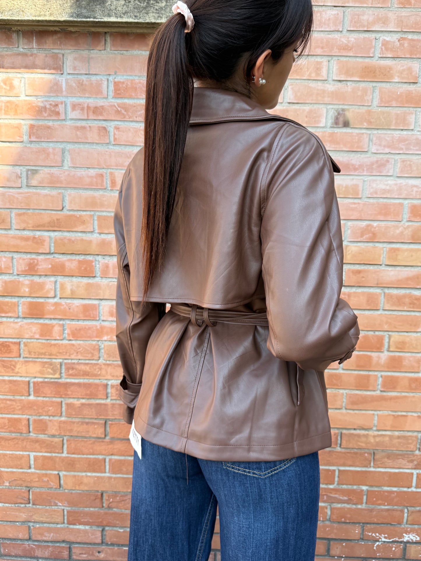 Giacca Trench ecopelle cintura Moro