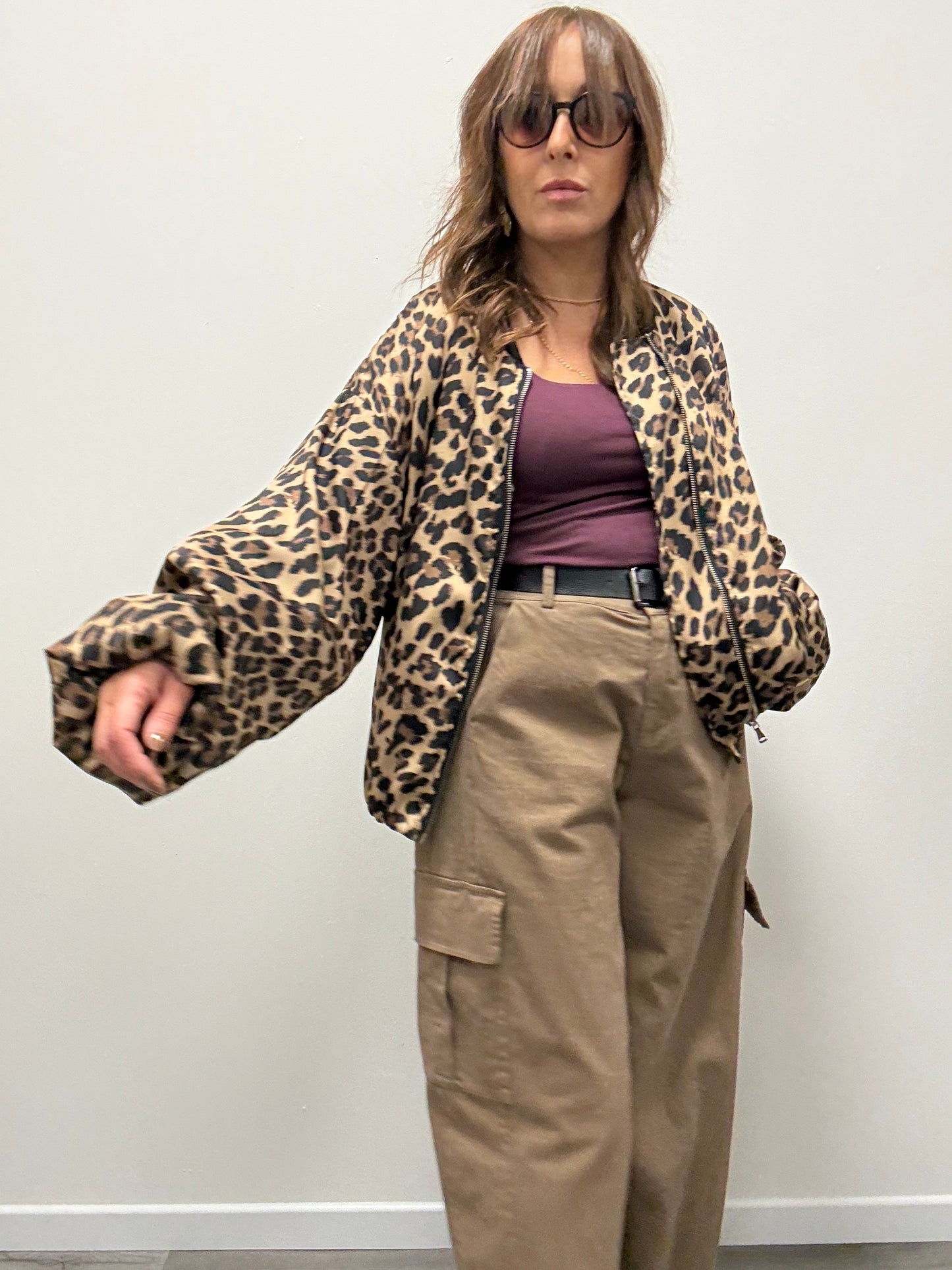 Bomber arricciato in raso animalier Susy Mix