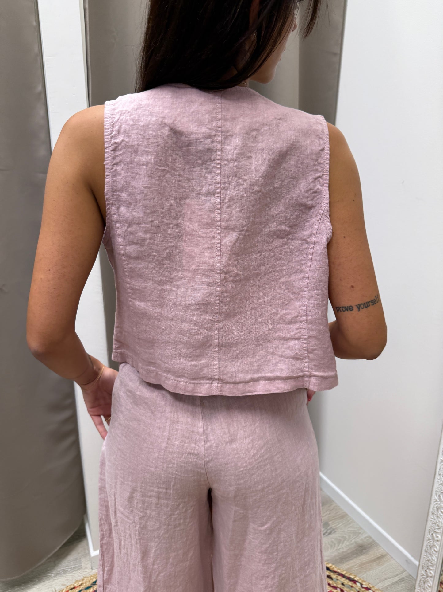 Gilet in lino rosa cipria Haveone