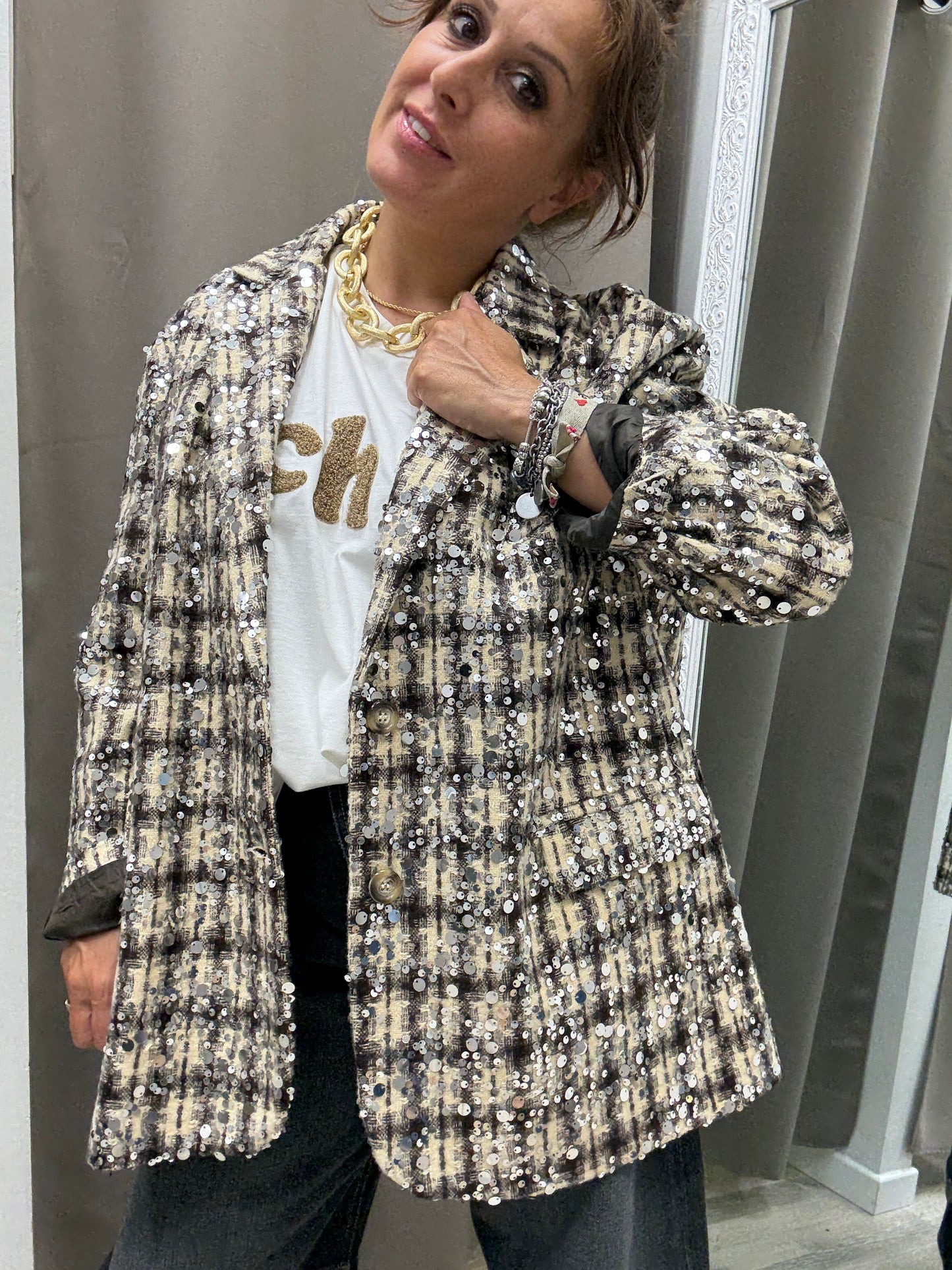 Giacca check paillettes Susy Mix