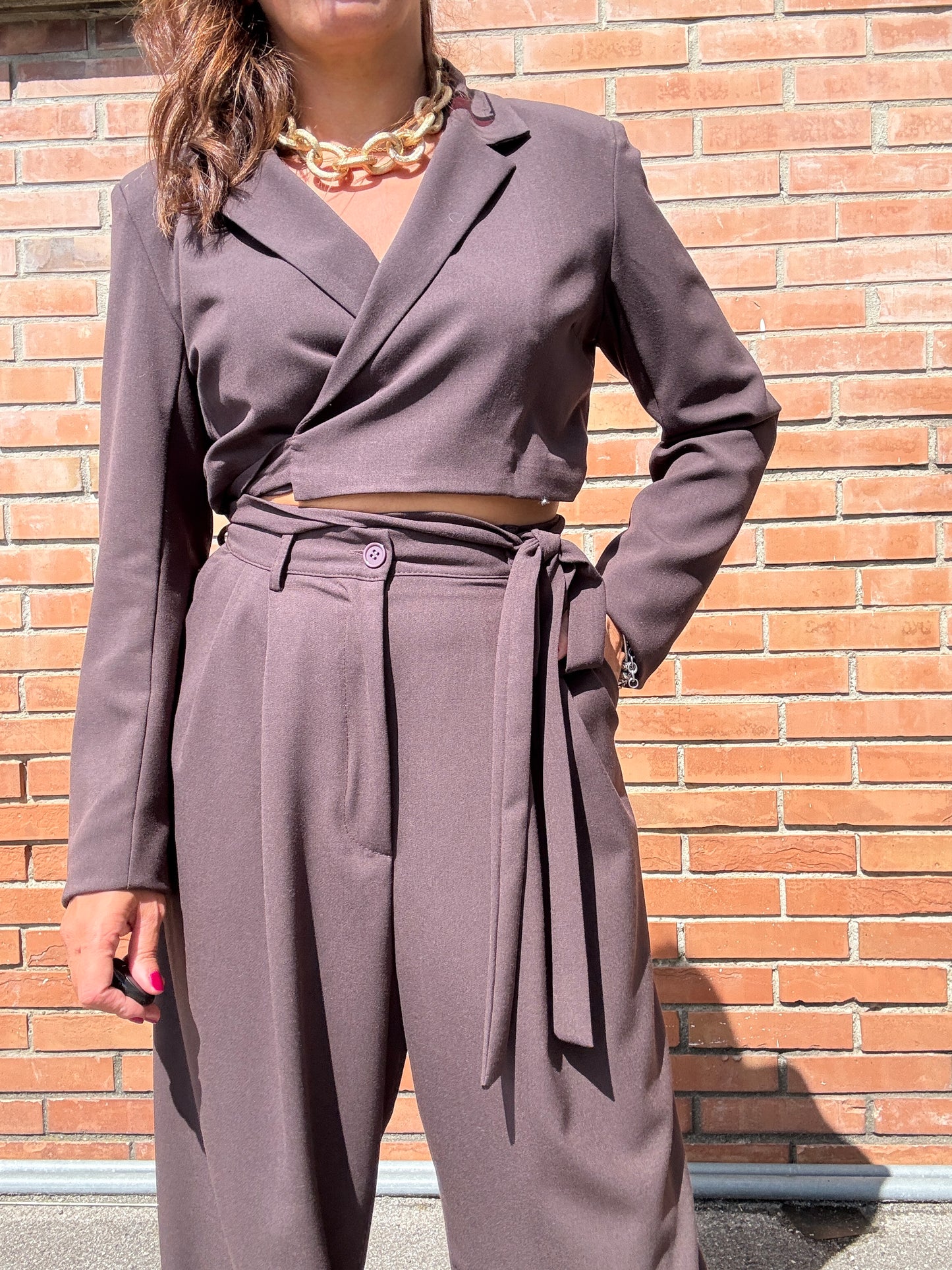 Kiki Six Pantalone Palazzo con Pinces Moro
