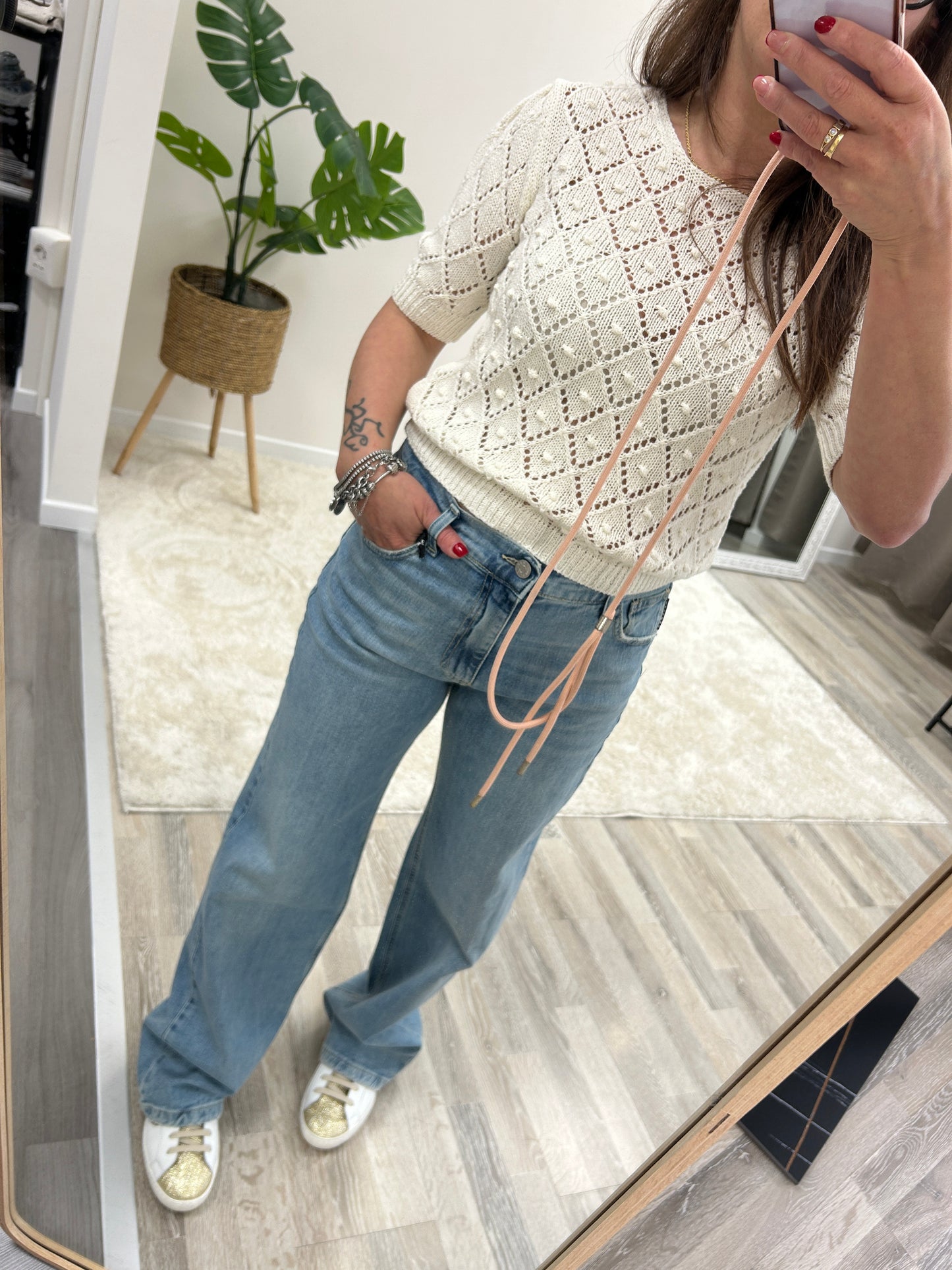 Haveone maglia lavorazione crochet mezza manica a sbuffo