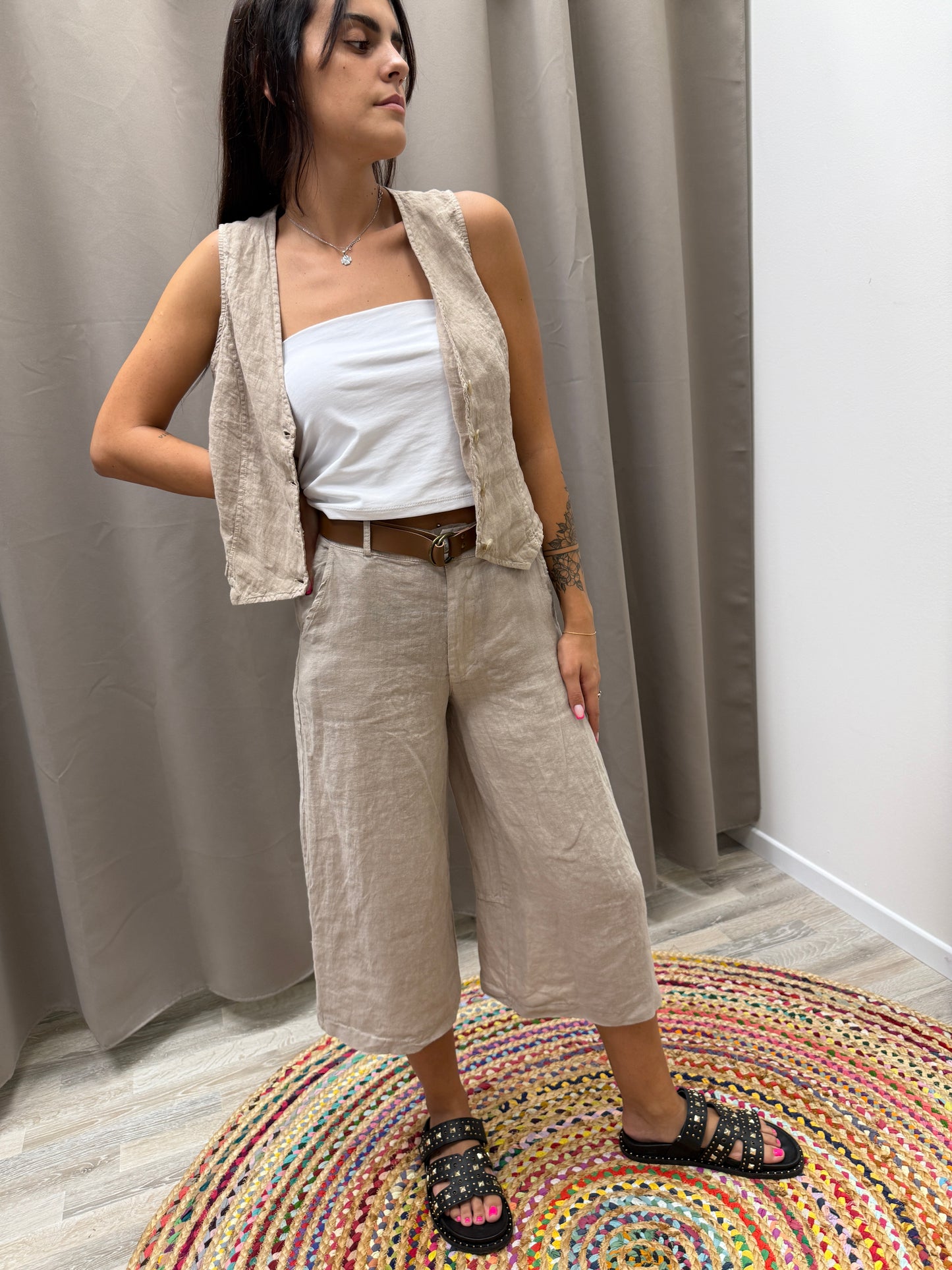 HaveOne Pantalone Gaucho in Lino corda