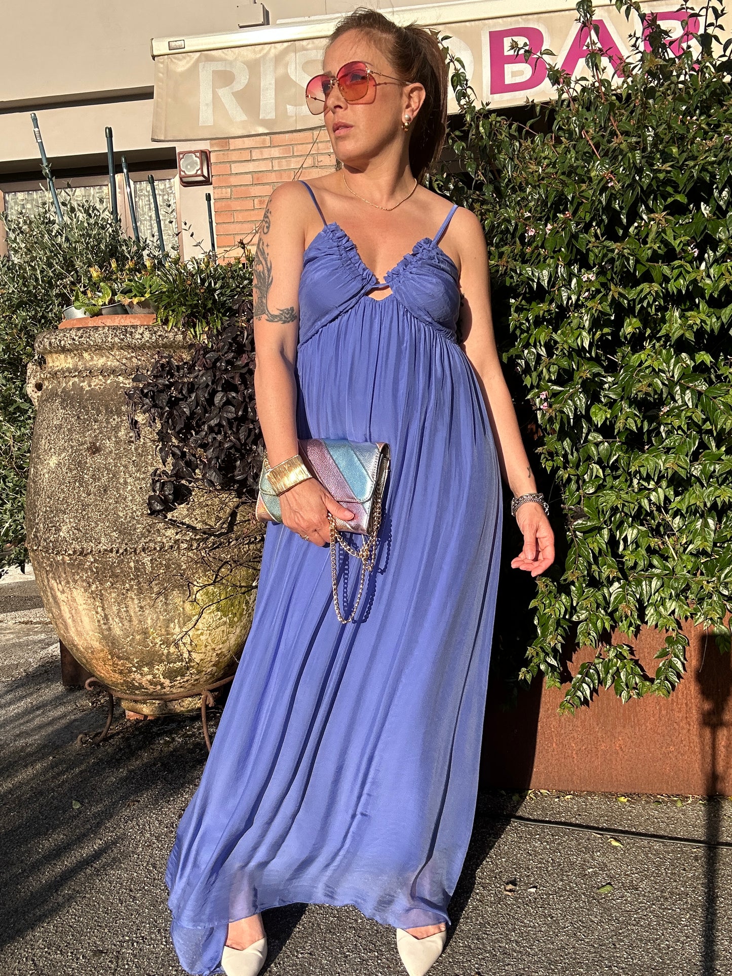 Abito sottoveste in seta blu indaco