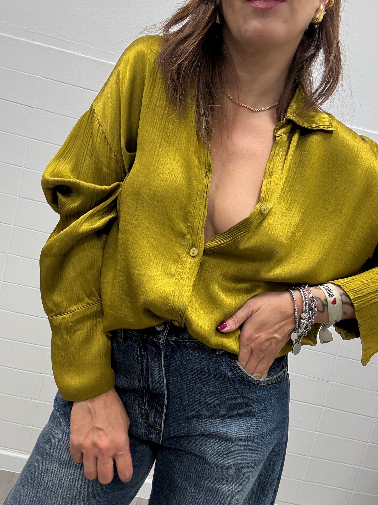 Camicia viscosa stropicciata olio Haveone