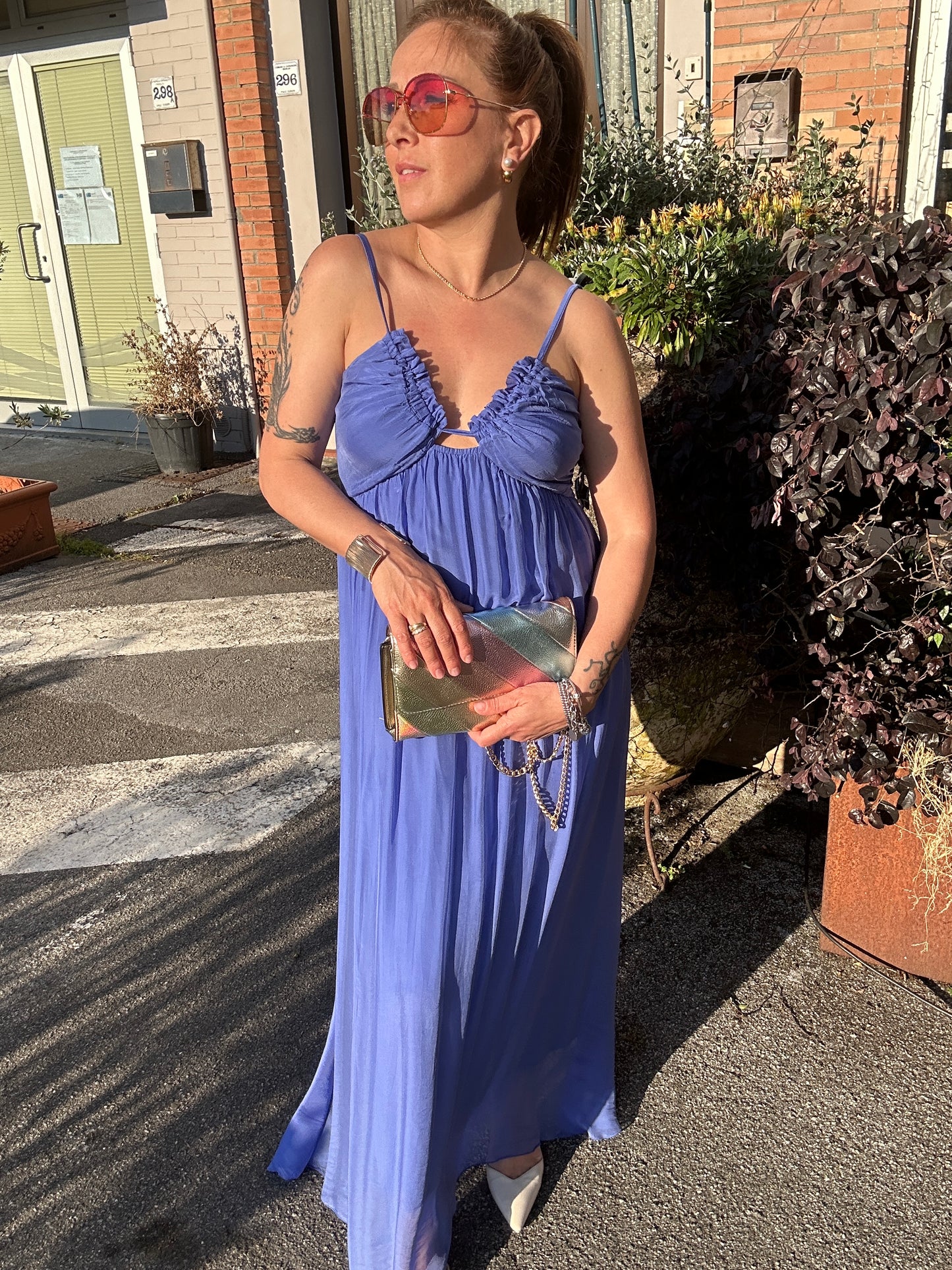 Abito sottoveste in seta blu indaco