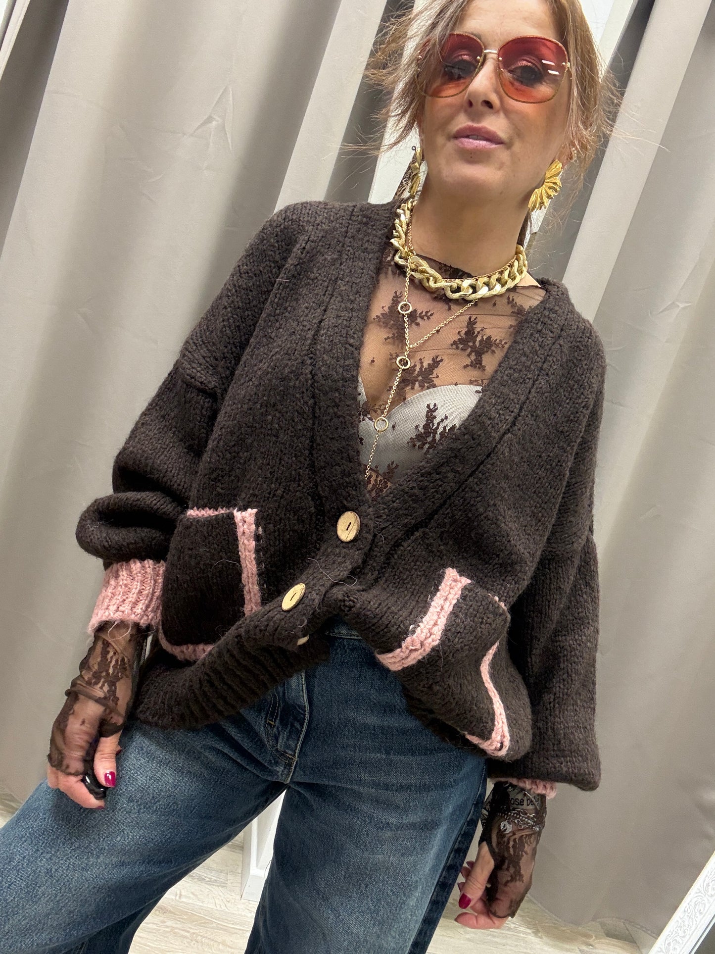 HaveOne Cardigan Tre Bottoni Moro