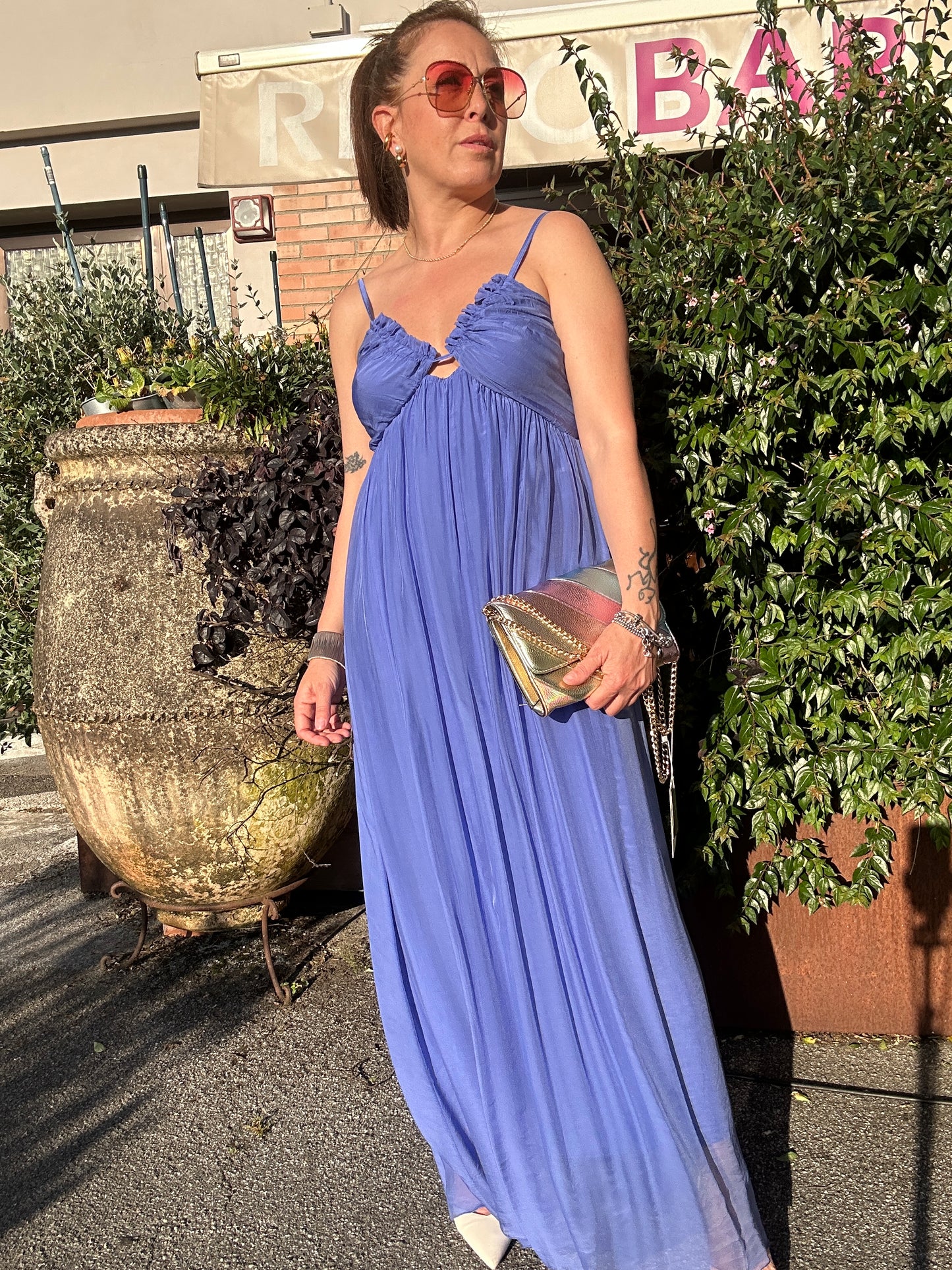 Abito sottoveste in seta blu indaco