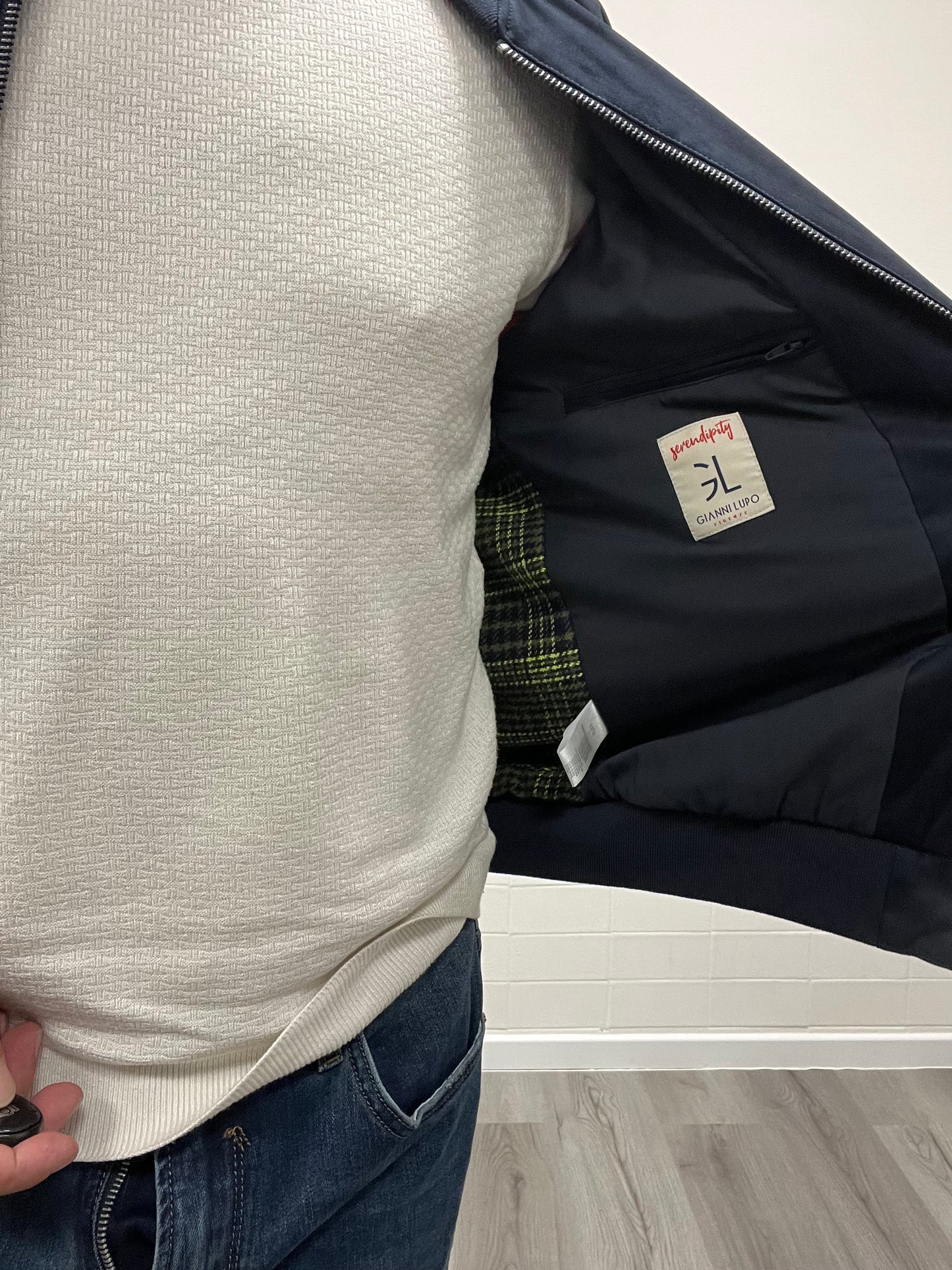 Giacca Bomber in Ecocamoscio Blu Navy Gianni Lupo