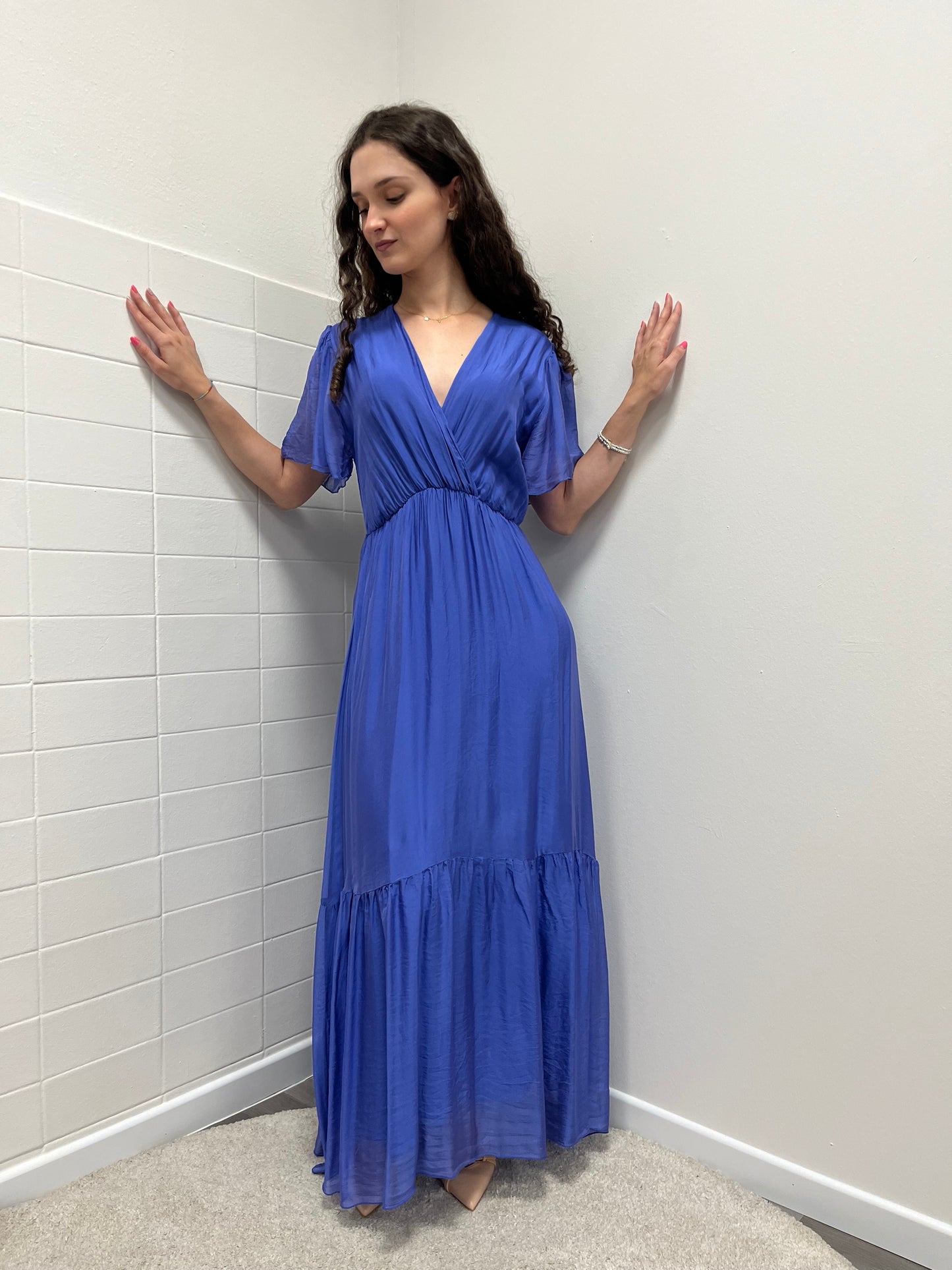 Haveone Abito in seta Scollo a V Blu