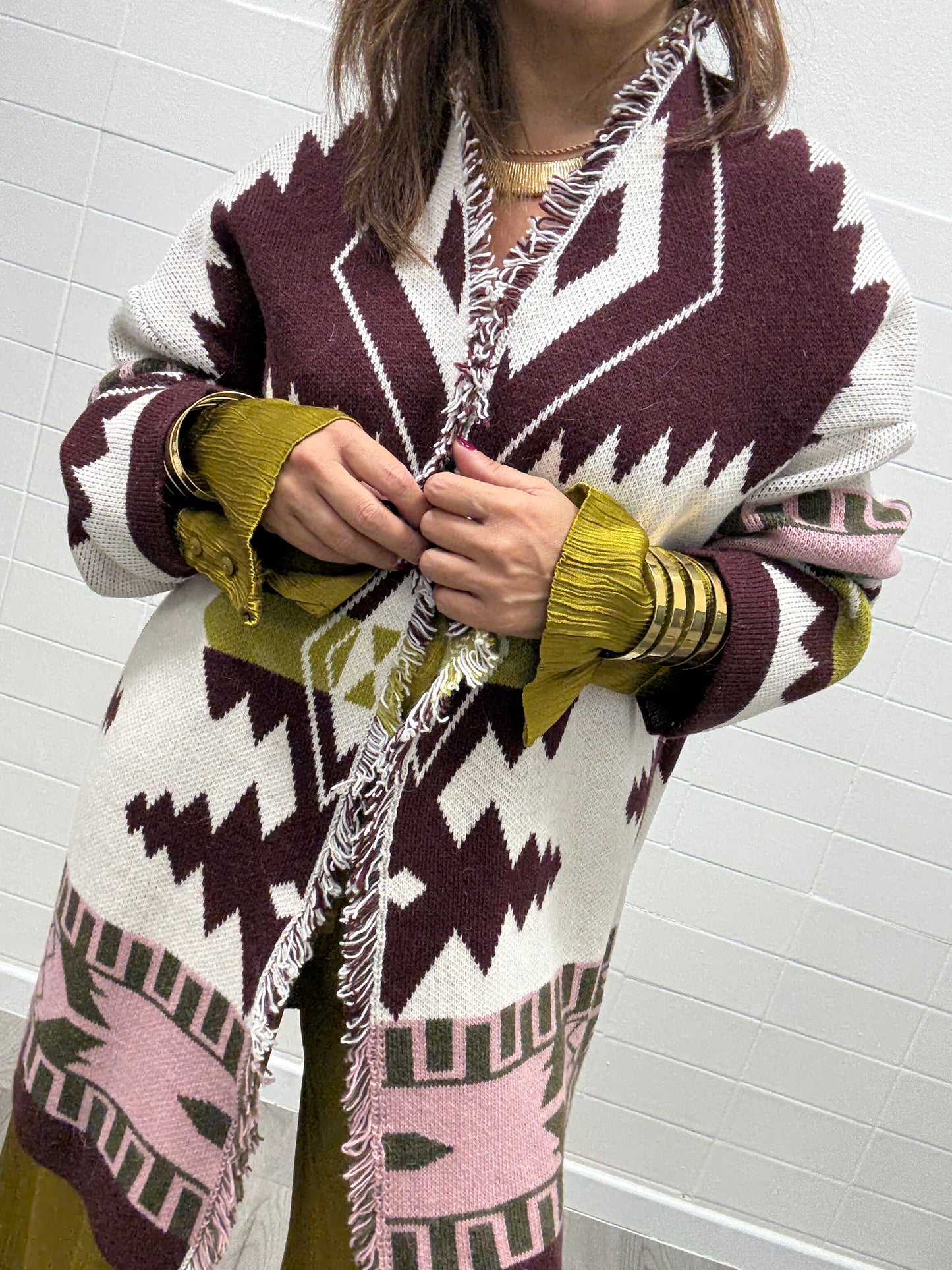 Cardigan fantasia etnica burro e vino Haveone
