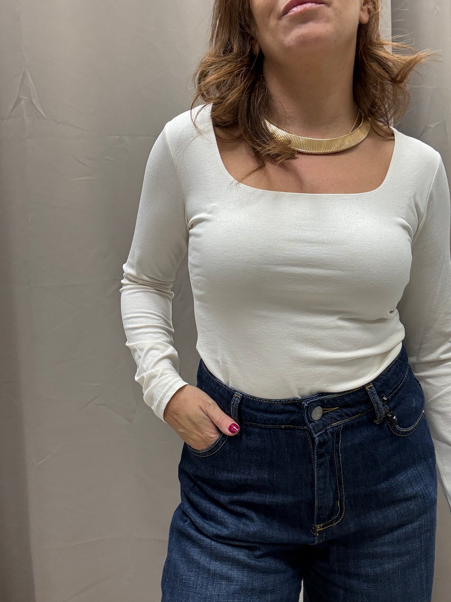 Maglia scollo quadro burro Susy Mix