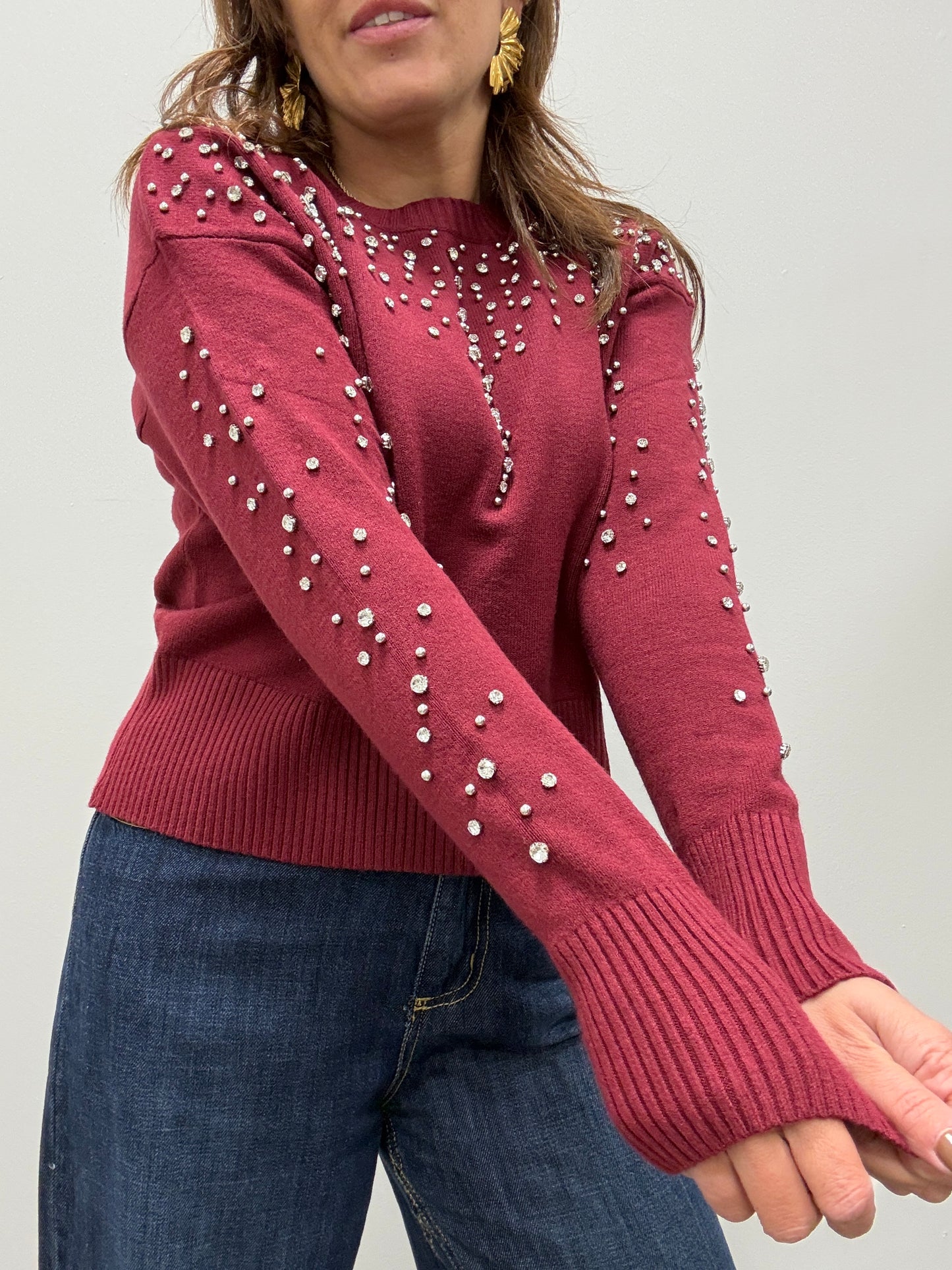 Maglia con strass vino Haveone