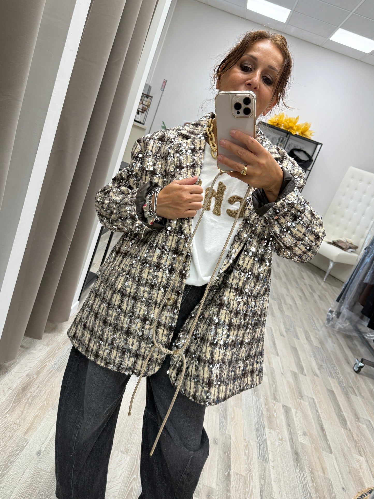 Giacca check paillettes Susy Mix