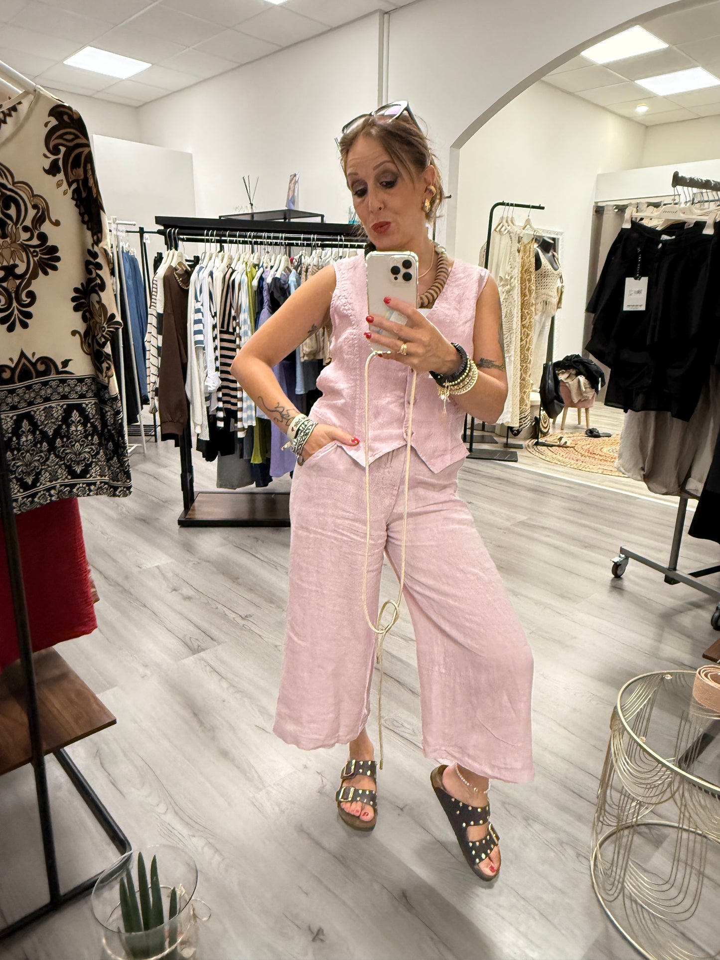 HaveOne Pantalone Gaucho in Lino rosa