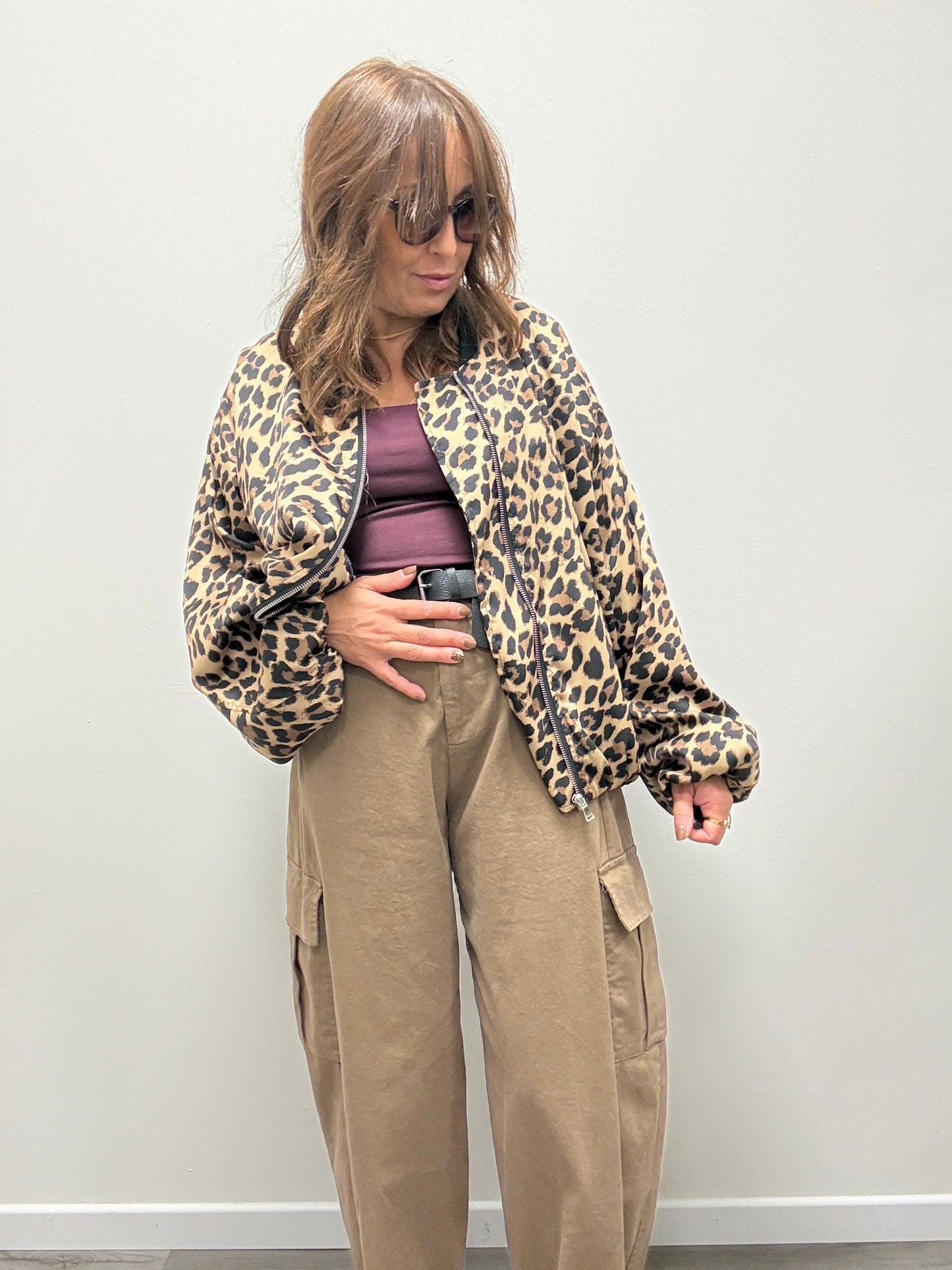 Bomber arricciato in raso animalier Susy Mix
