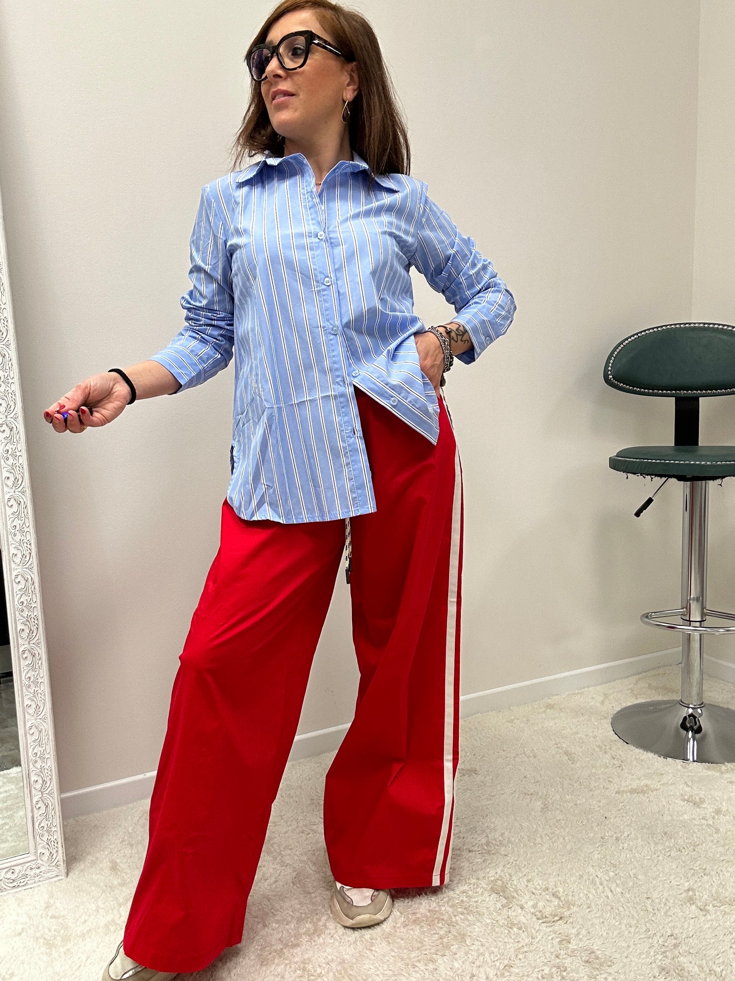 Susy Mix Pantalone Palazzo rosso con Banda Laterale