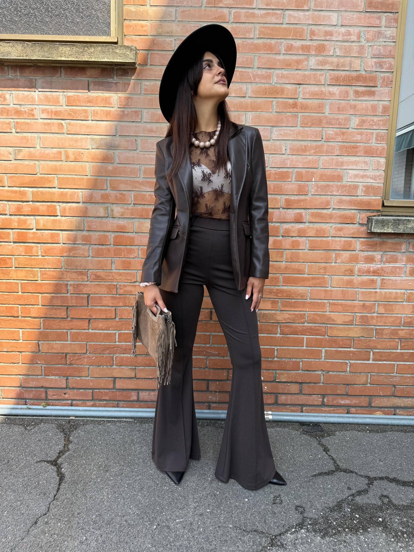 Susy Mix Giacca in Ecopelle sfiancata Moro