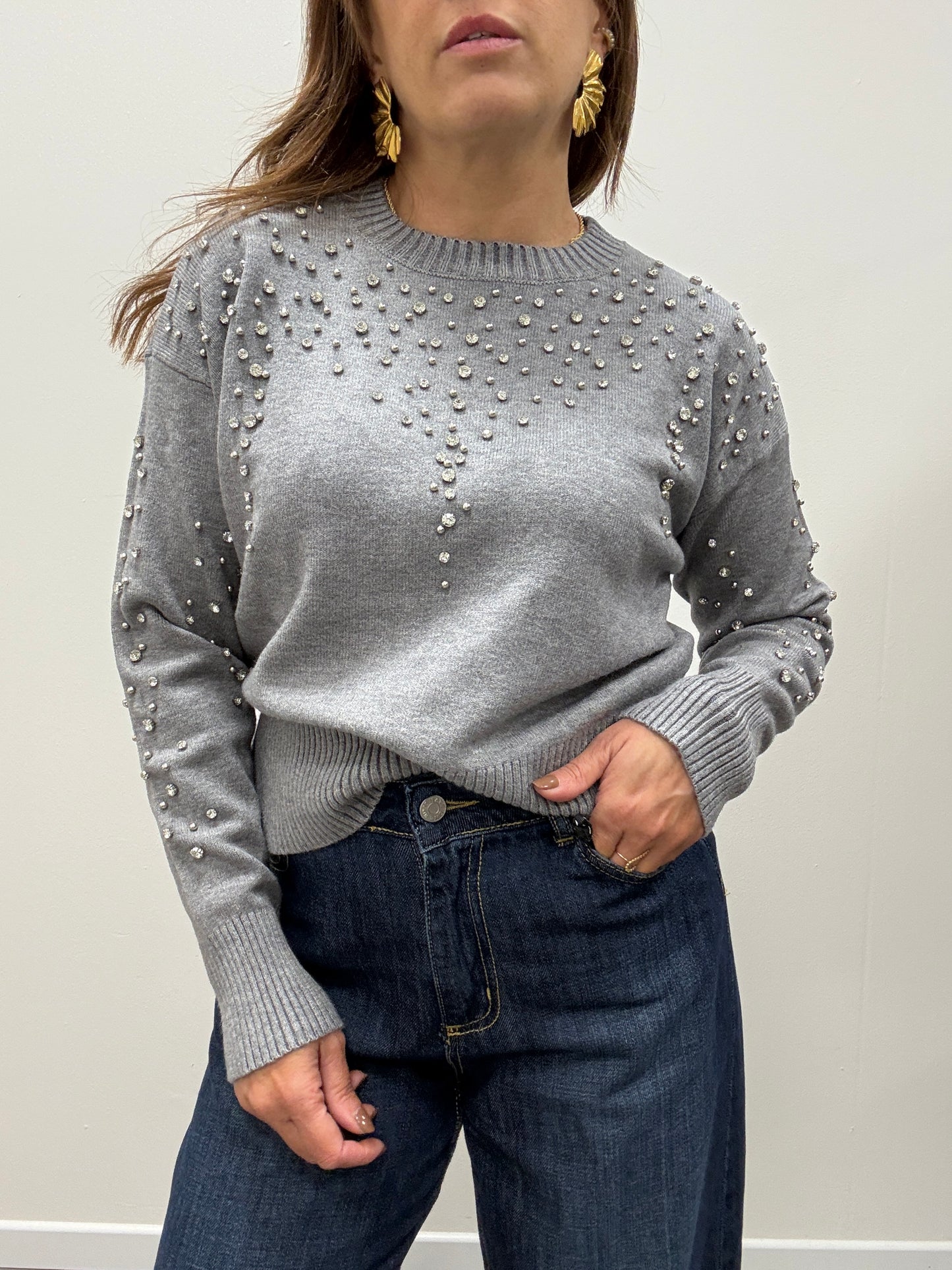 Maglia con strass grigio Haveone