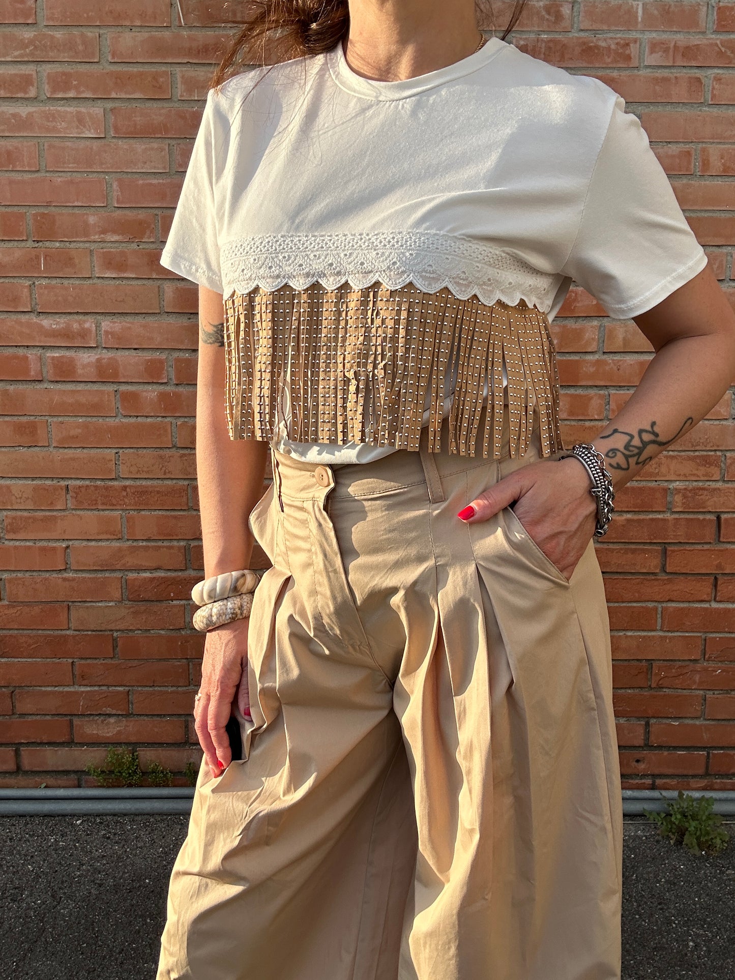 Two Way pantaloni leggeri palazzo con pinces biscotto