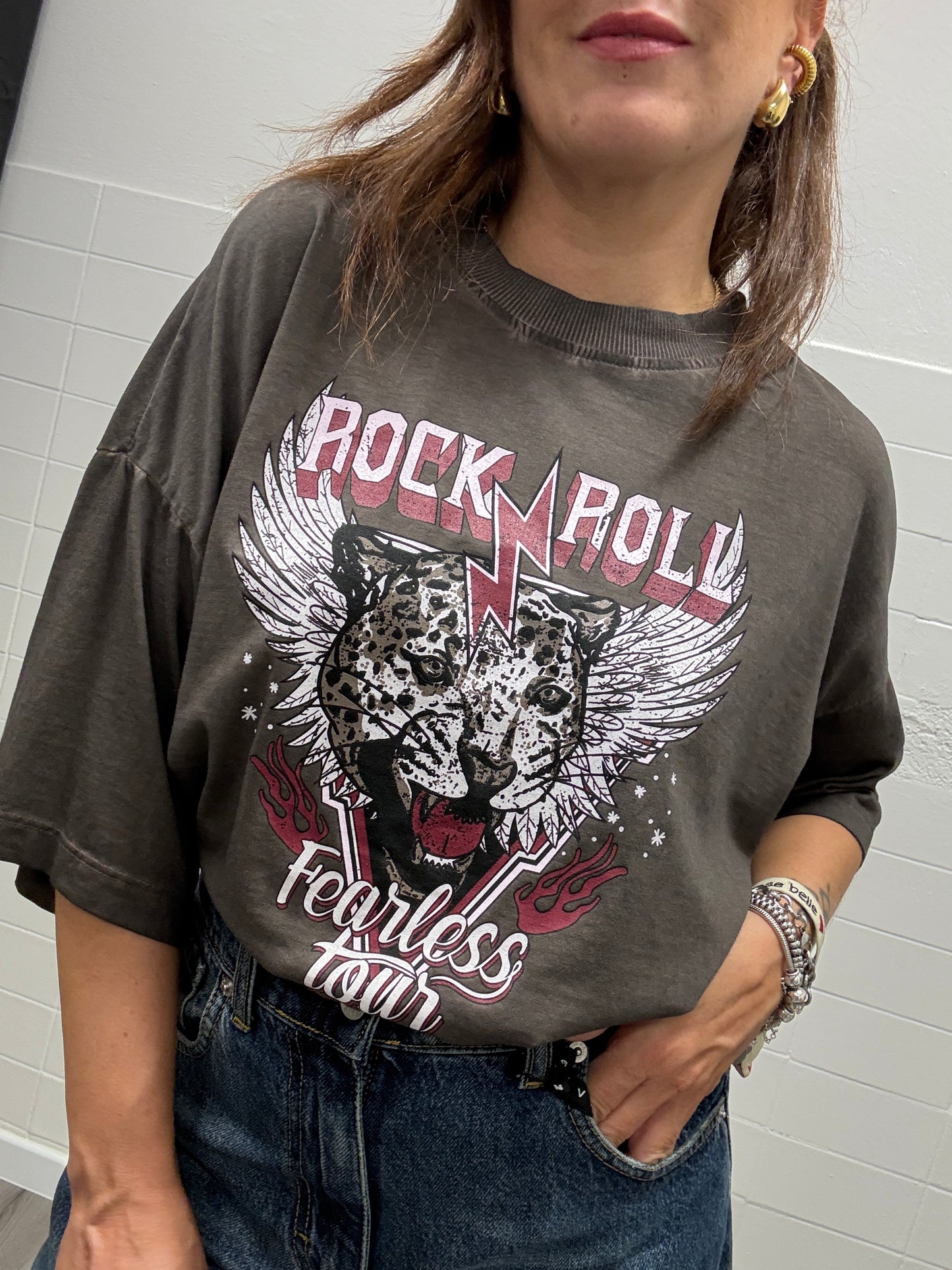 HaveOne T-Shirt Stampa Tigre Rock Moro