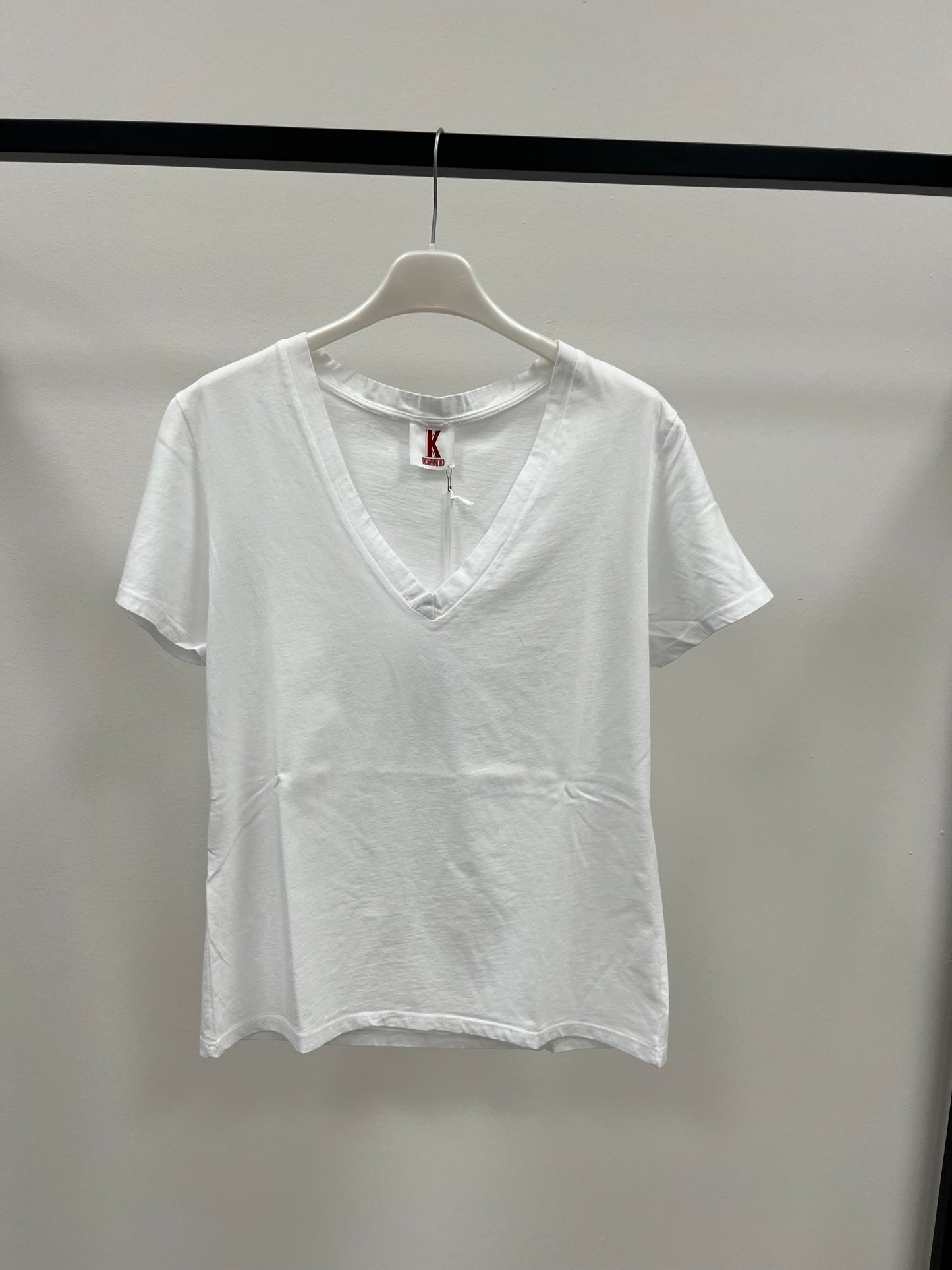 Kontatto T-Shirt in Cotone Scollo a V Bianca