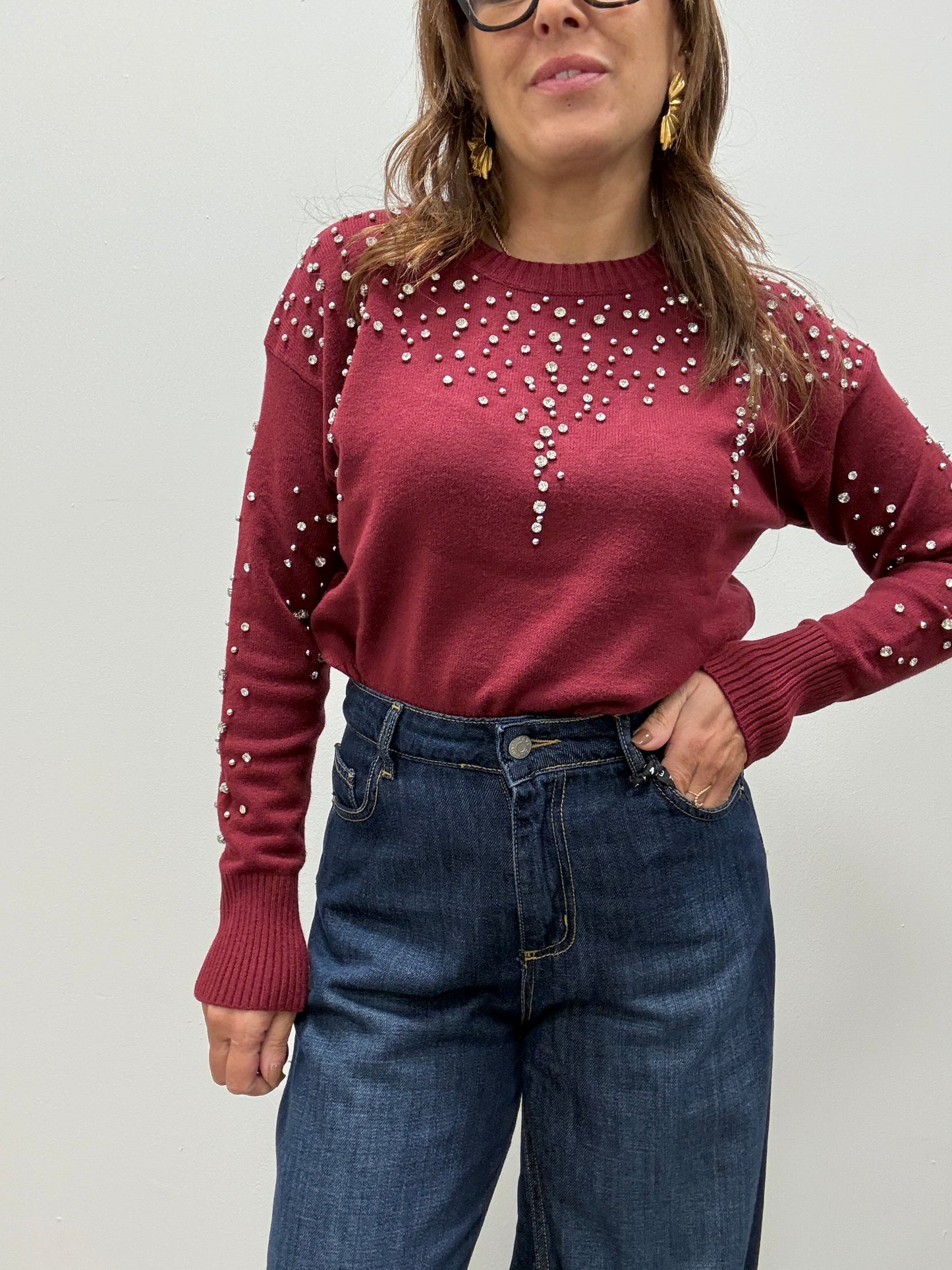 Maglia con strass vino Haveone