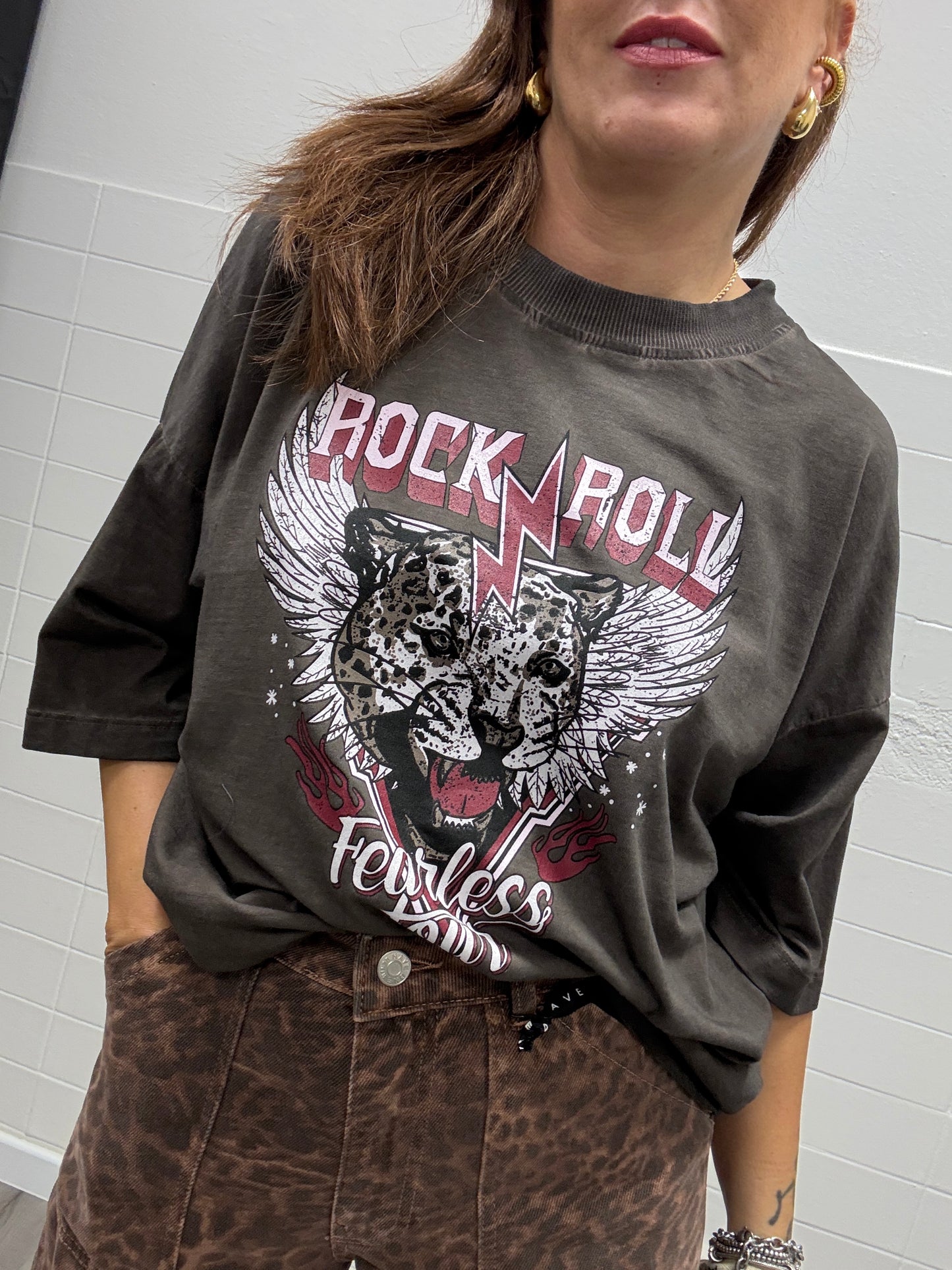 HaveOne T-Shirt Stampa Tigre Rock Moro