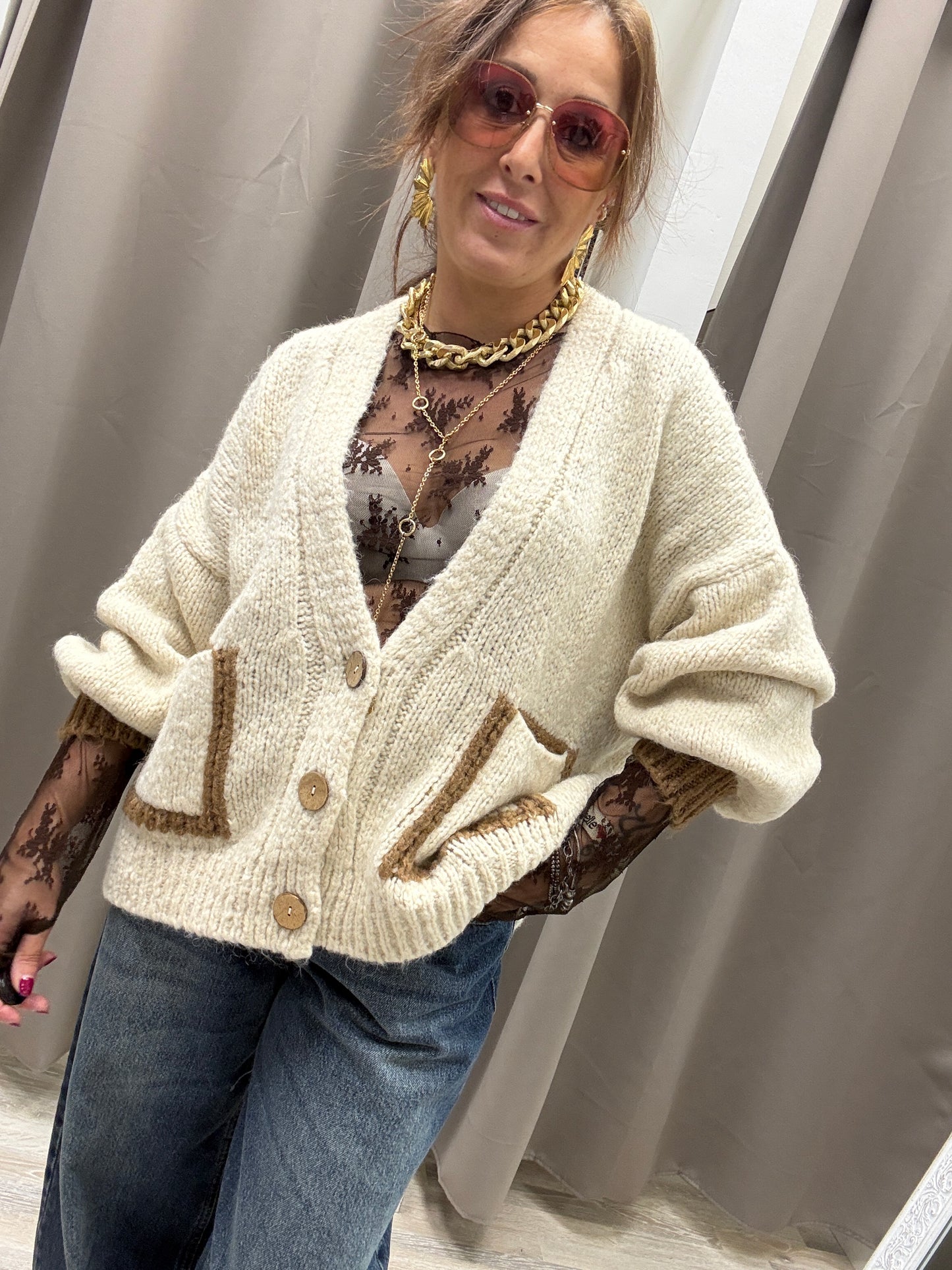 HaveOne Cardigan Tre Bottoni Burro