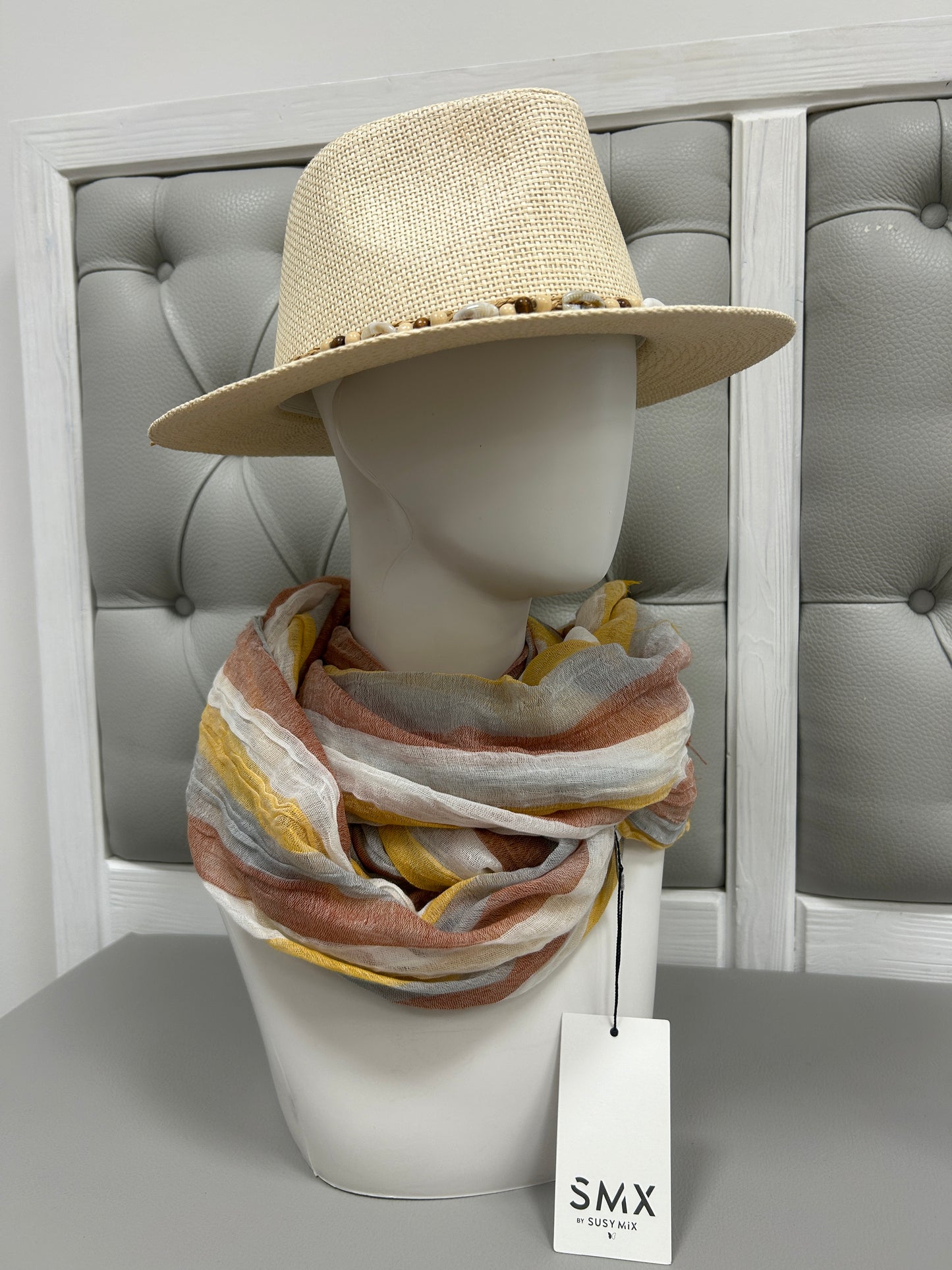 Sciarpa in cotone fantasia righe ocra