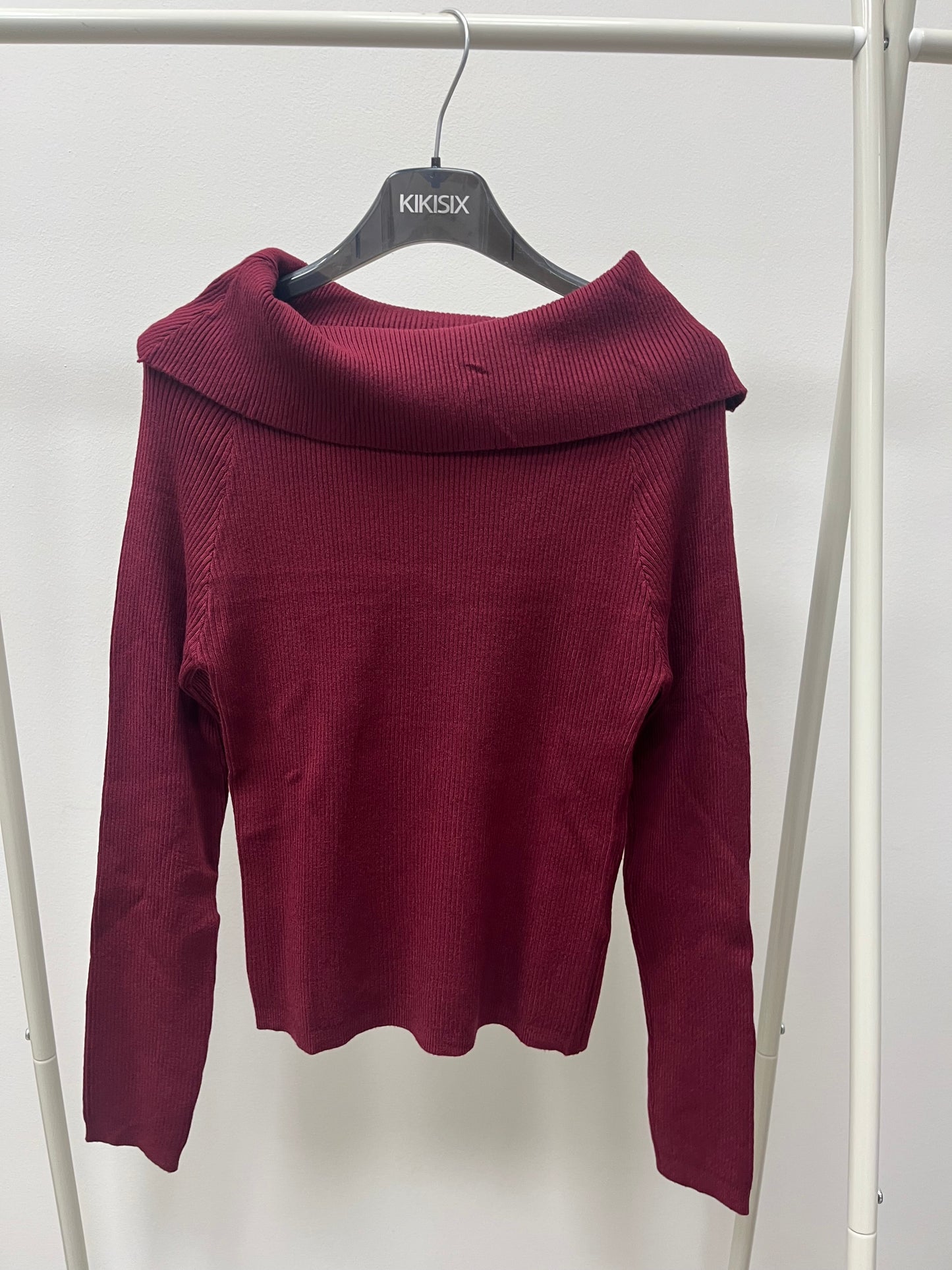 Kiki Six Maglia Scollo Shiffer a Costine Bordeaux