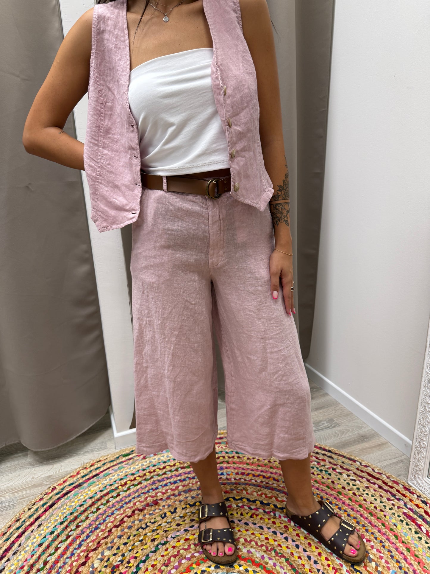 Gilet in lino rosa cipria Haveone