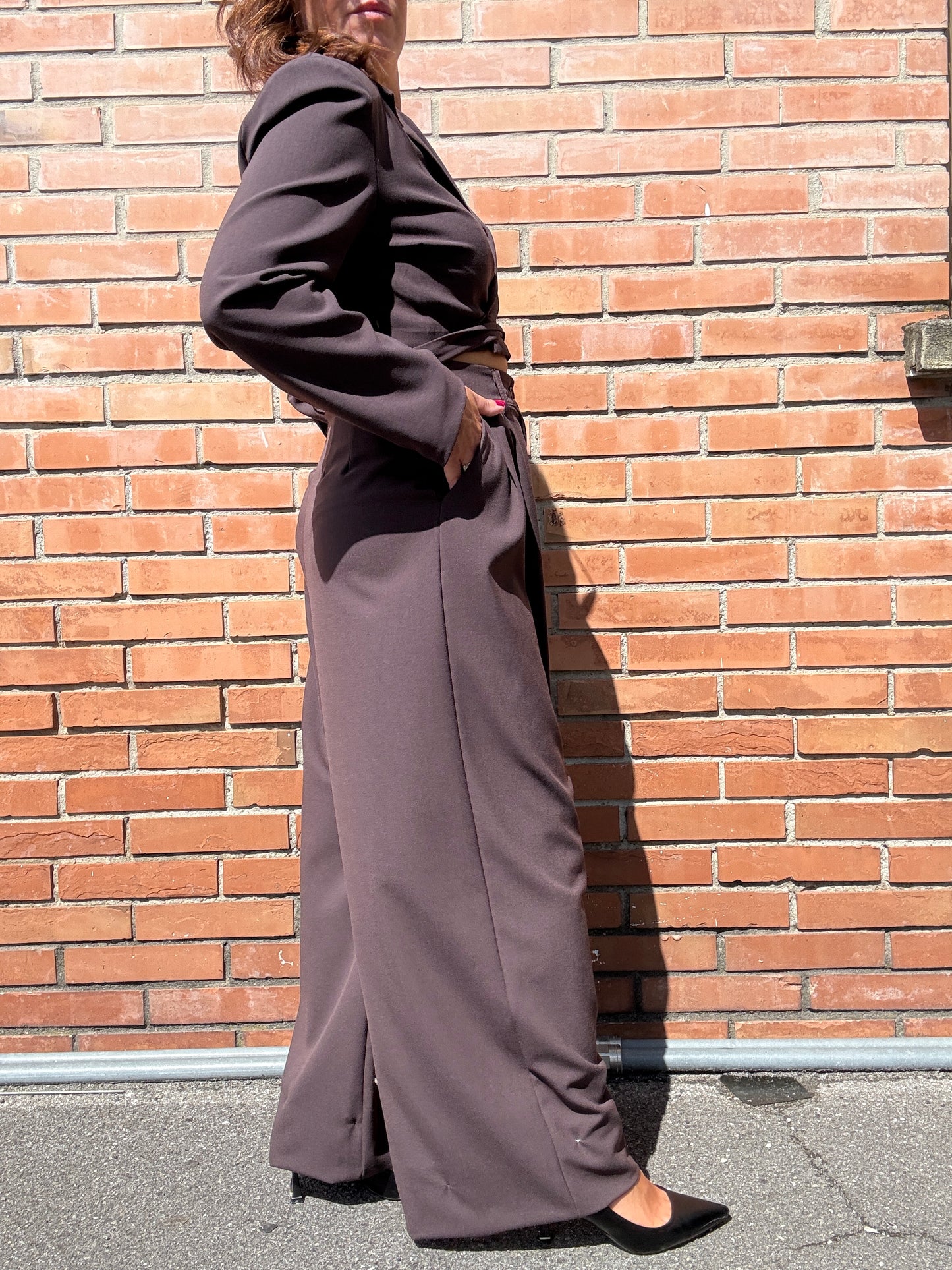 Kiki Six Pantalone Palazzo con Pinces Moro