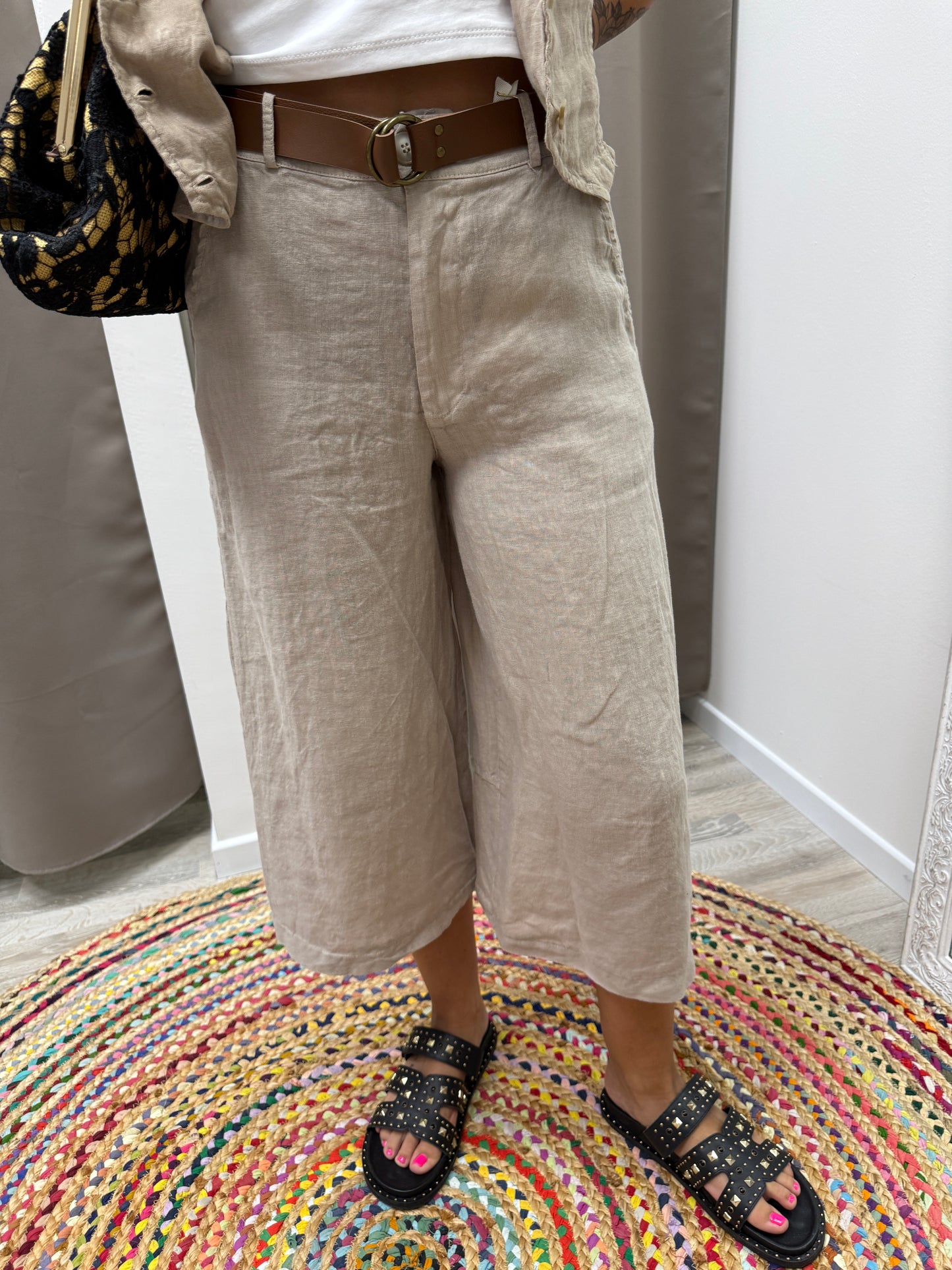 HaveOne Pantalone Gaucho in Lino corda