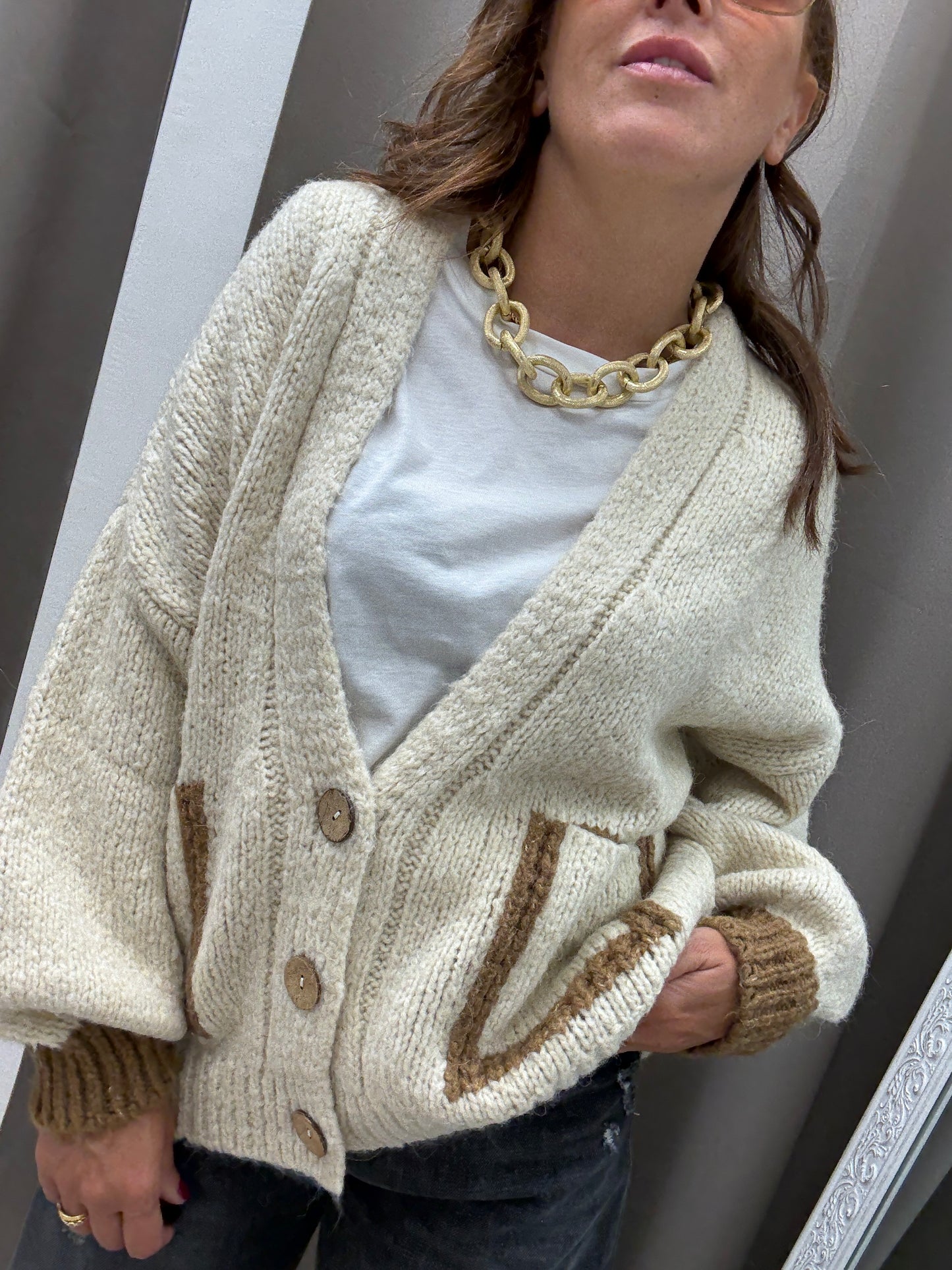 HaveOne Cardigan Tre Bottoni Burro