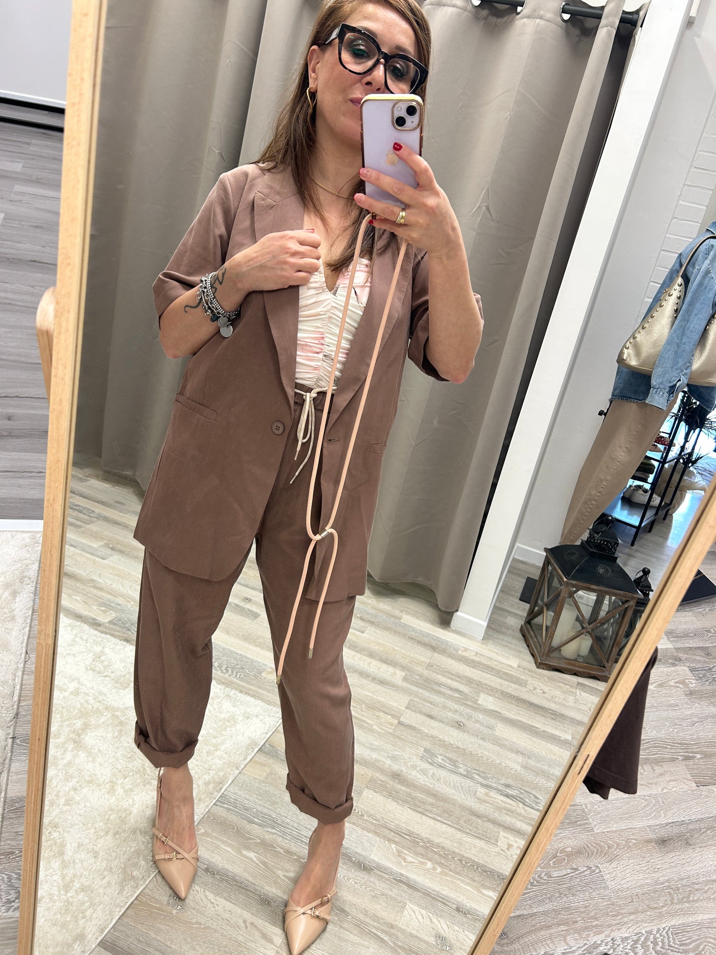 You decide pantalone carrot in lino mocha mousse