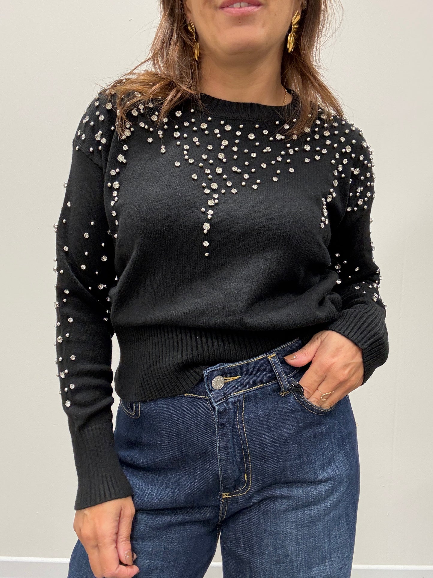 Maglia con strass nero Haveone