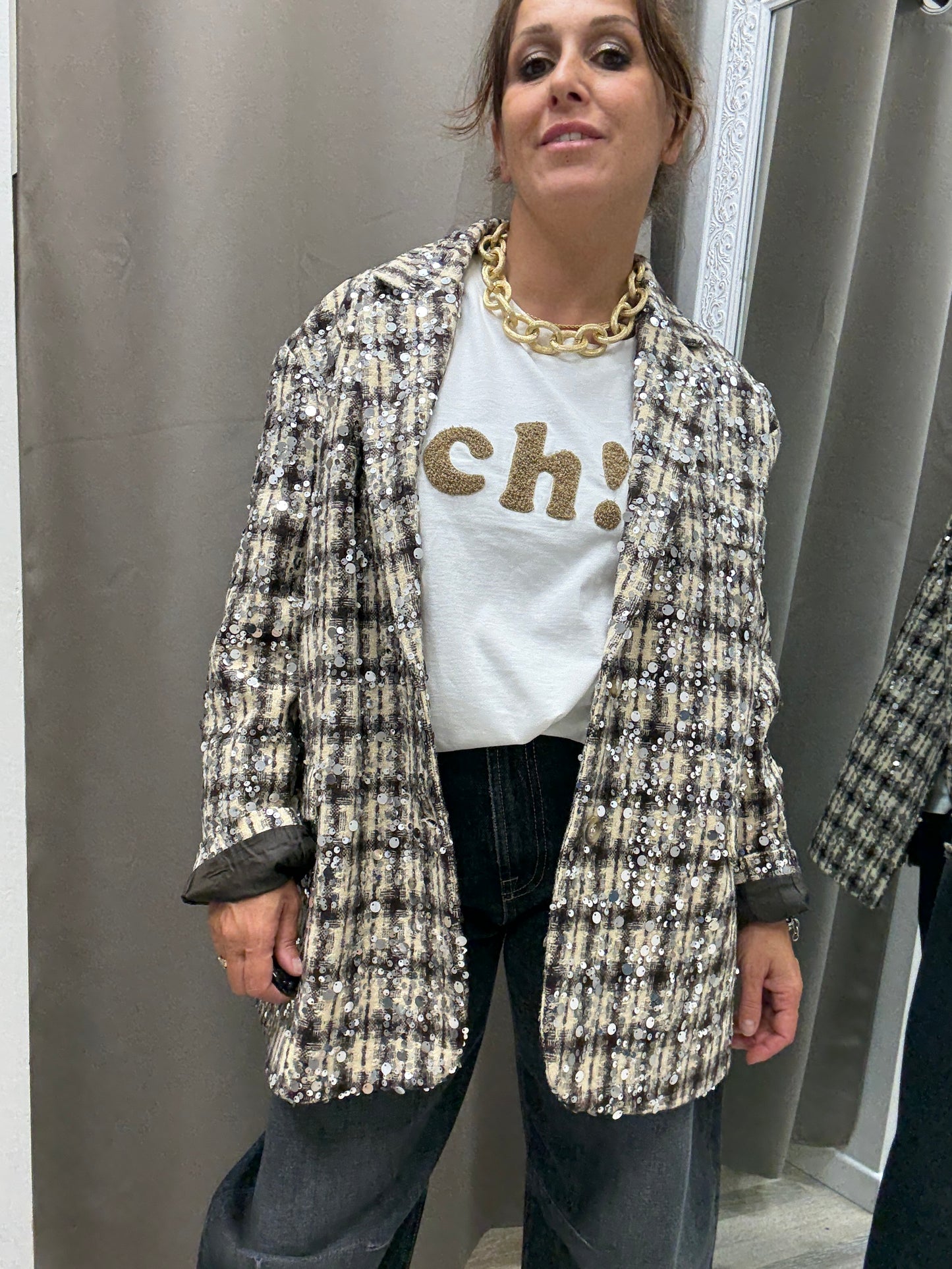 Giacca check paillettes Susy Mix